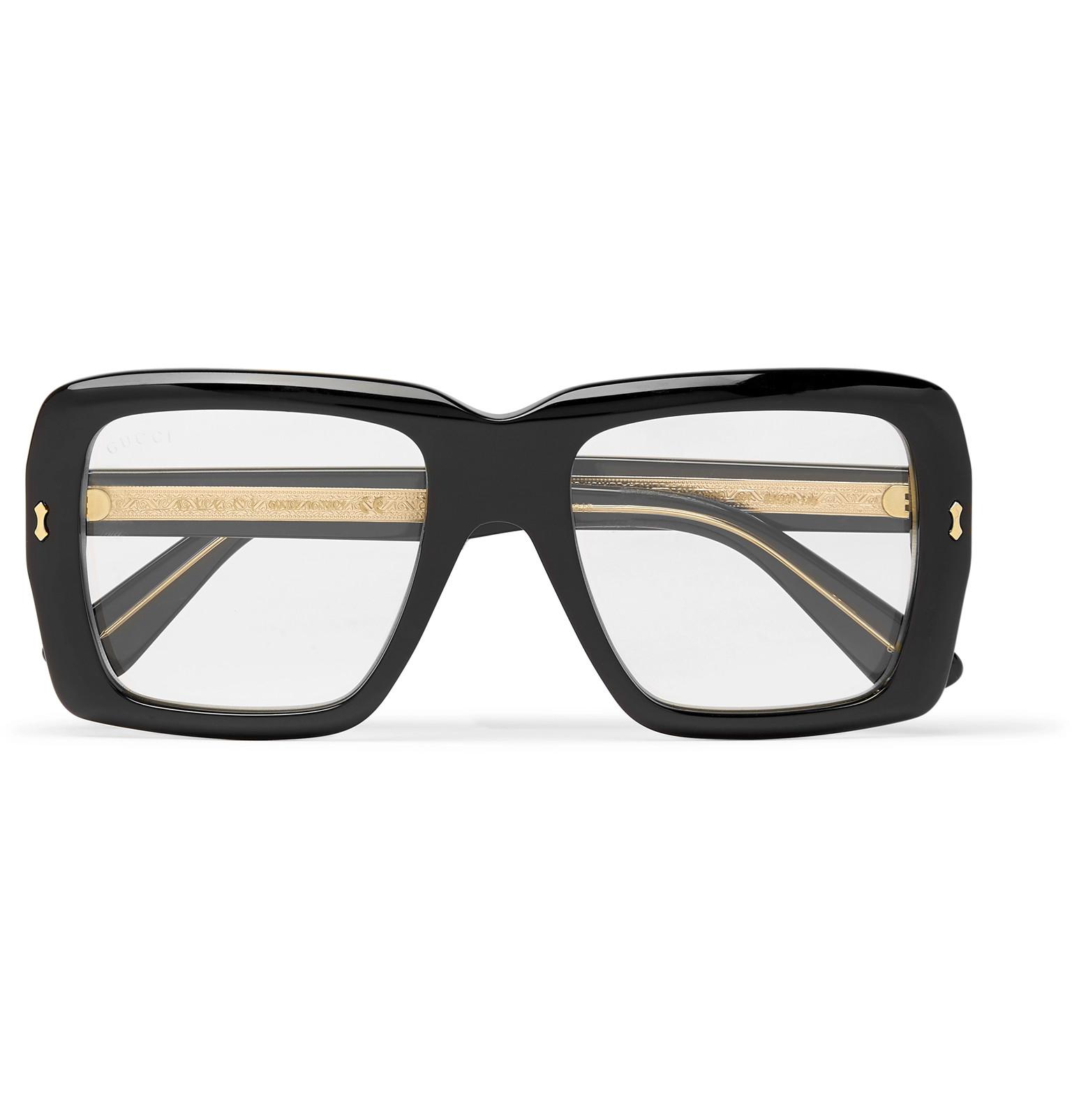 Gucci Square Frame Acetate And Gold Tone Optical Glasses In Black For Men Lyst