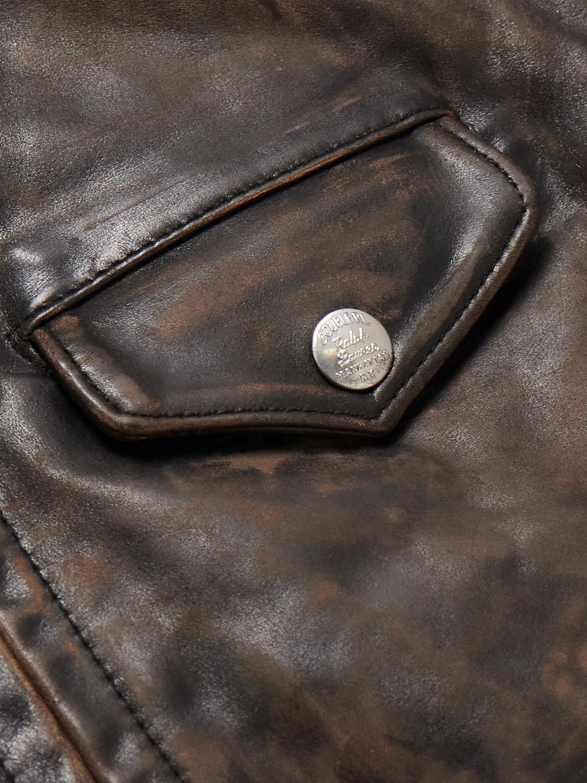 RRL Watts Slim-Fit Distressed Leather Biker Jacket in Brown for