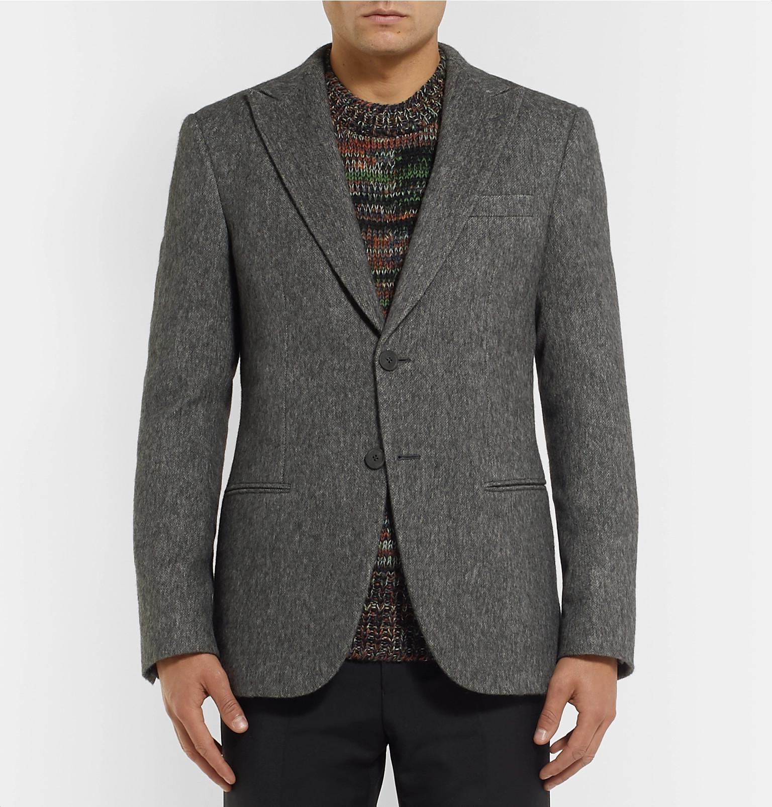 Giorgio Armani Anthracite Mélange Wool Blazer in Grey for Men - Lyst
