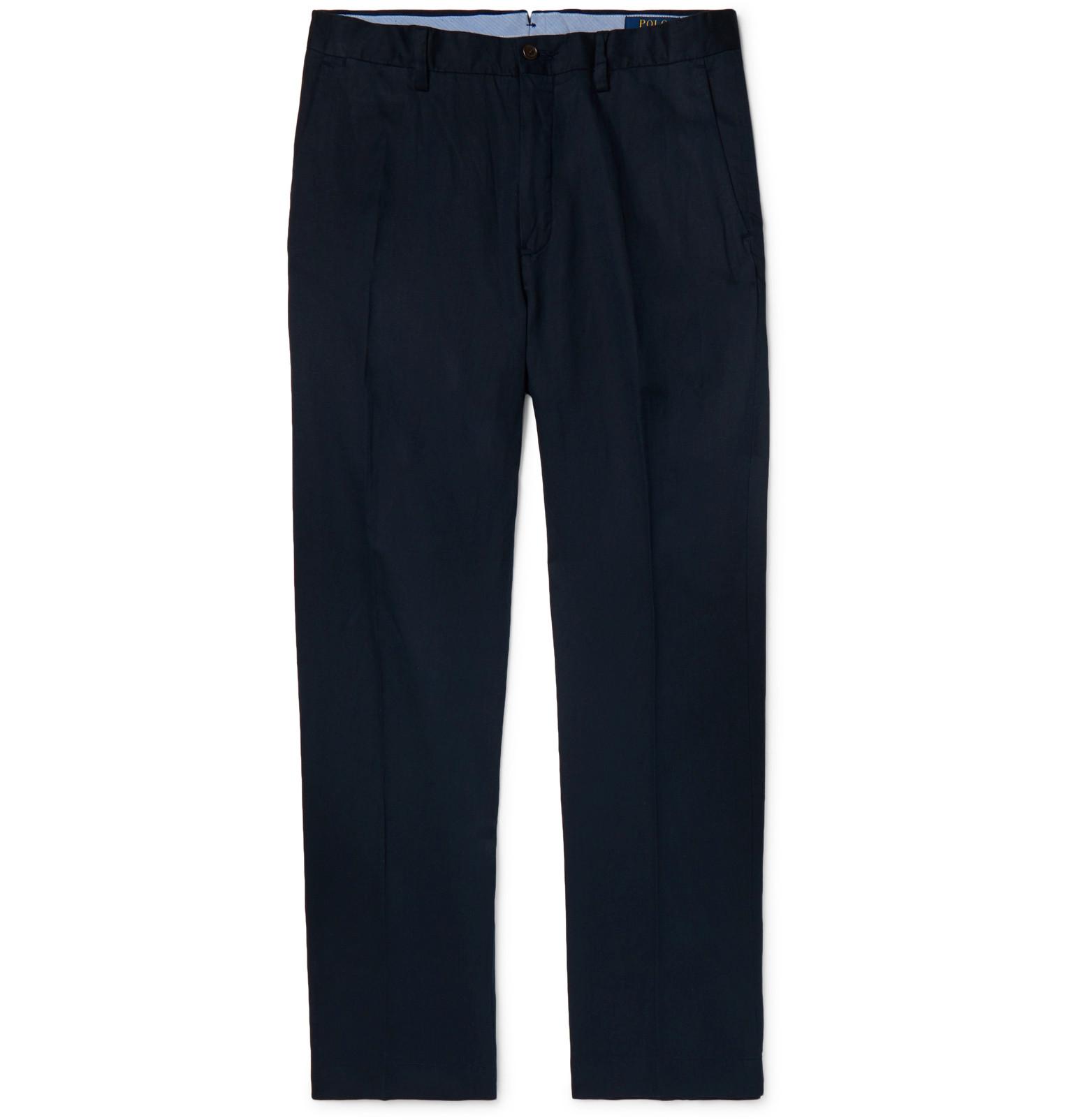 Polo Ralph Lauren Navy Linen, Lyocell And Cotton-blend Trousers in Blue ...
