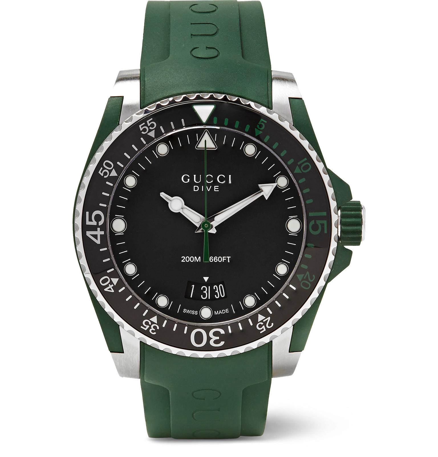 Gucci Rubber Green \u0026 Silver Dive Watch 
