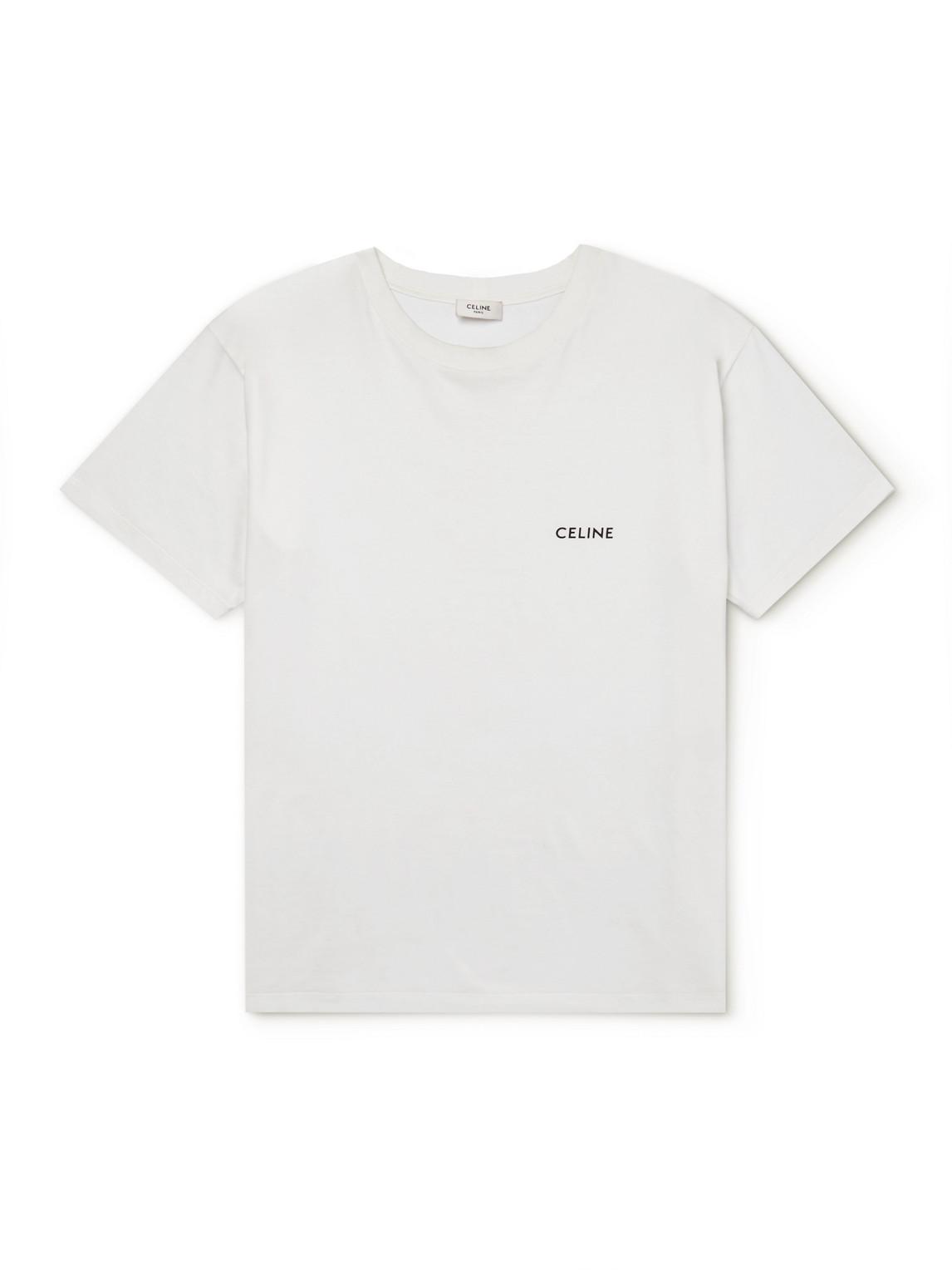 CELINE HOMME Logo-embroidered Cotton-jersey T-shirt in White for Men | Lyst