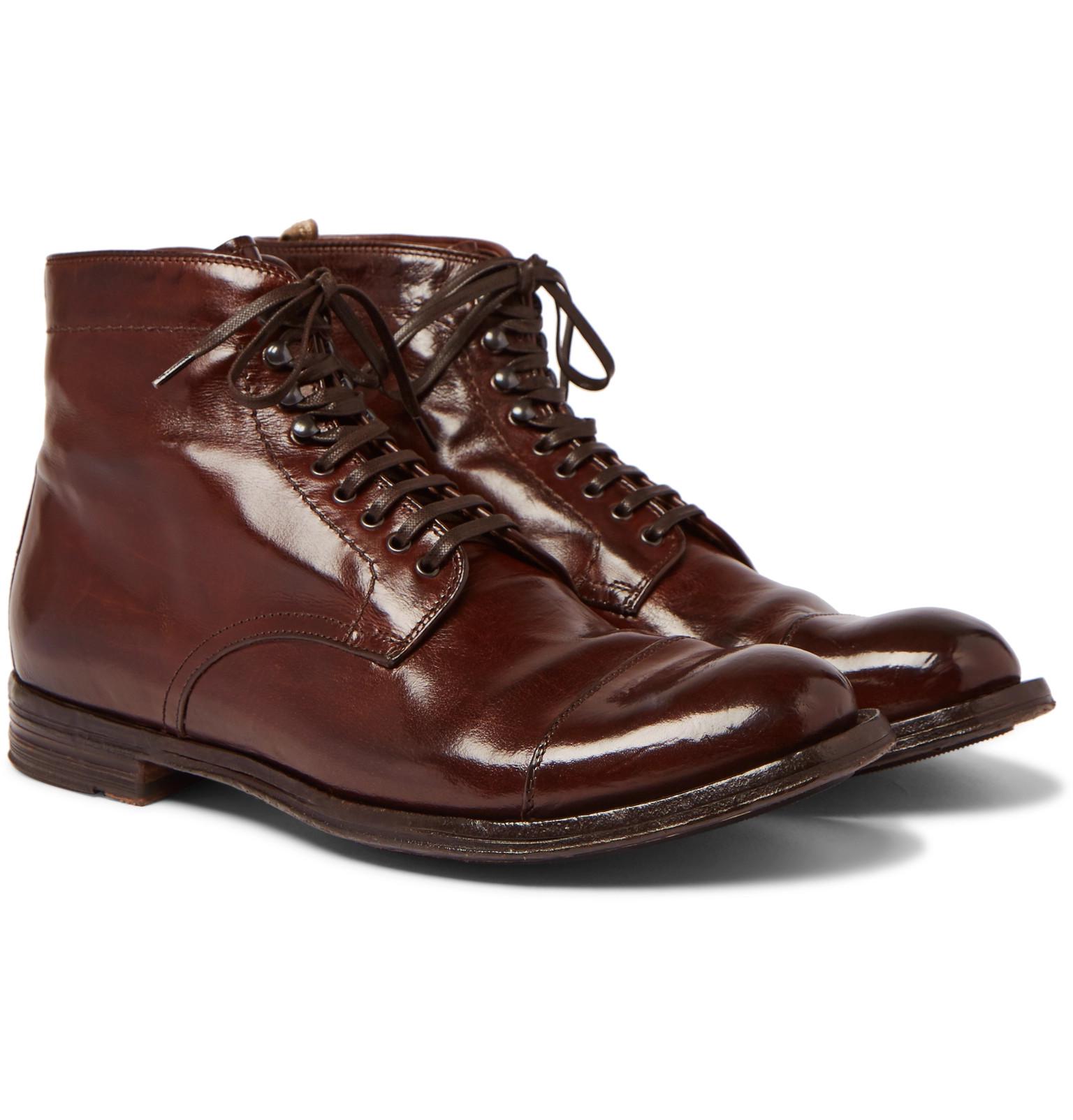 Officine Creative Anatomia Burnished-leather Derby Boots in Dark Brown  (Brown) for Men - Lyst