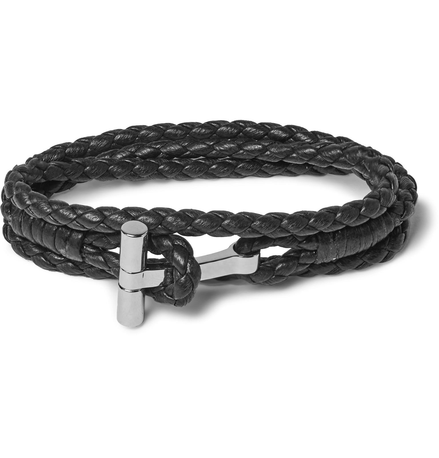 Tom Ford Woven Leather And Gold-tone Wrap Bracelet in Black for Men - Lyst