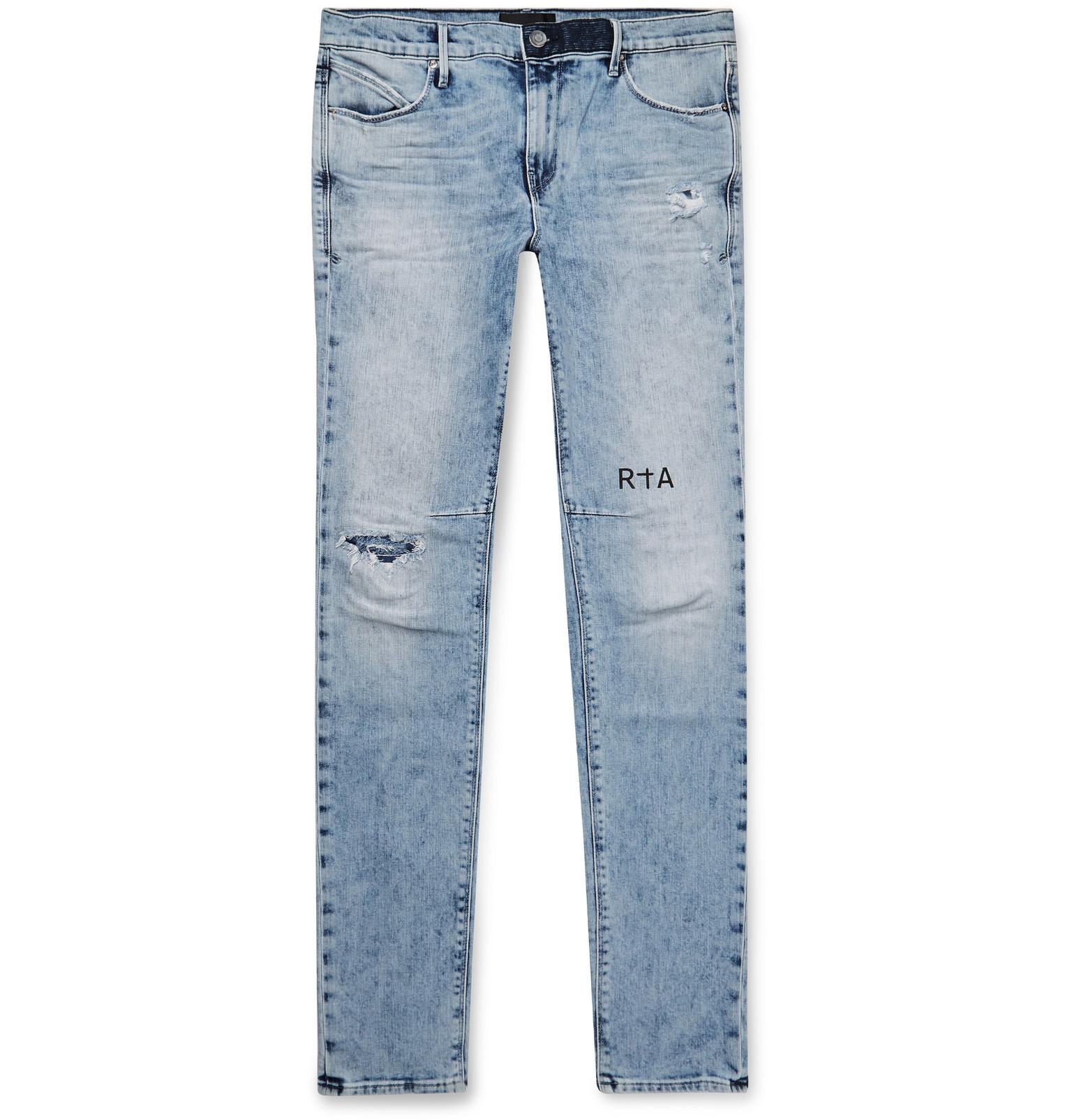 RTA 1 Skinnyfit Printed Distressed Stretchdenim Jeans in Blue for Men