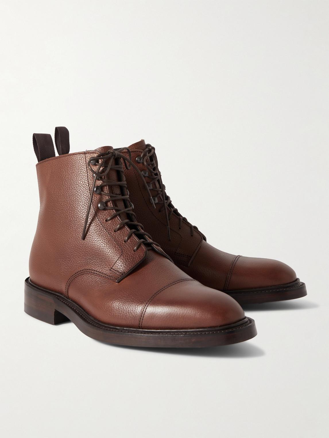 Kingsman George Cleverley Taron Cap-toe Pebble-grain Leather Boots 
