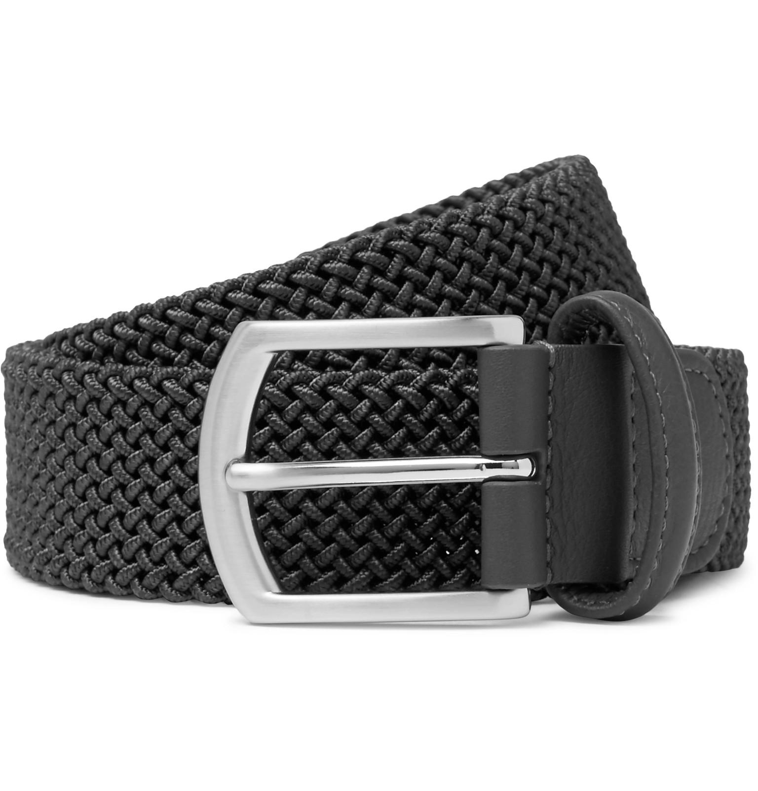 Andersons 3.5cm Grey Leather-trimmed Woven Elastic Belt in Dark Gray ...