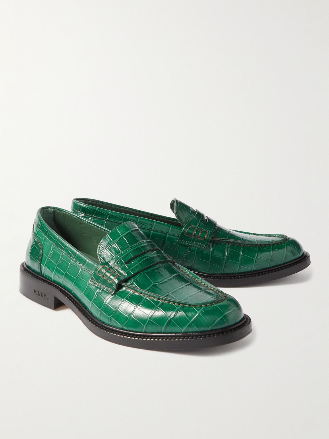 VINNY S Townee Croc effect Leather Penny Loafers in Green for Men
