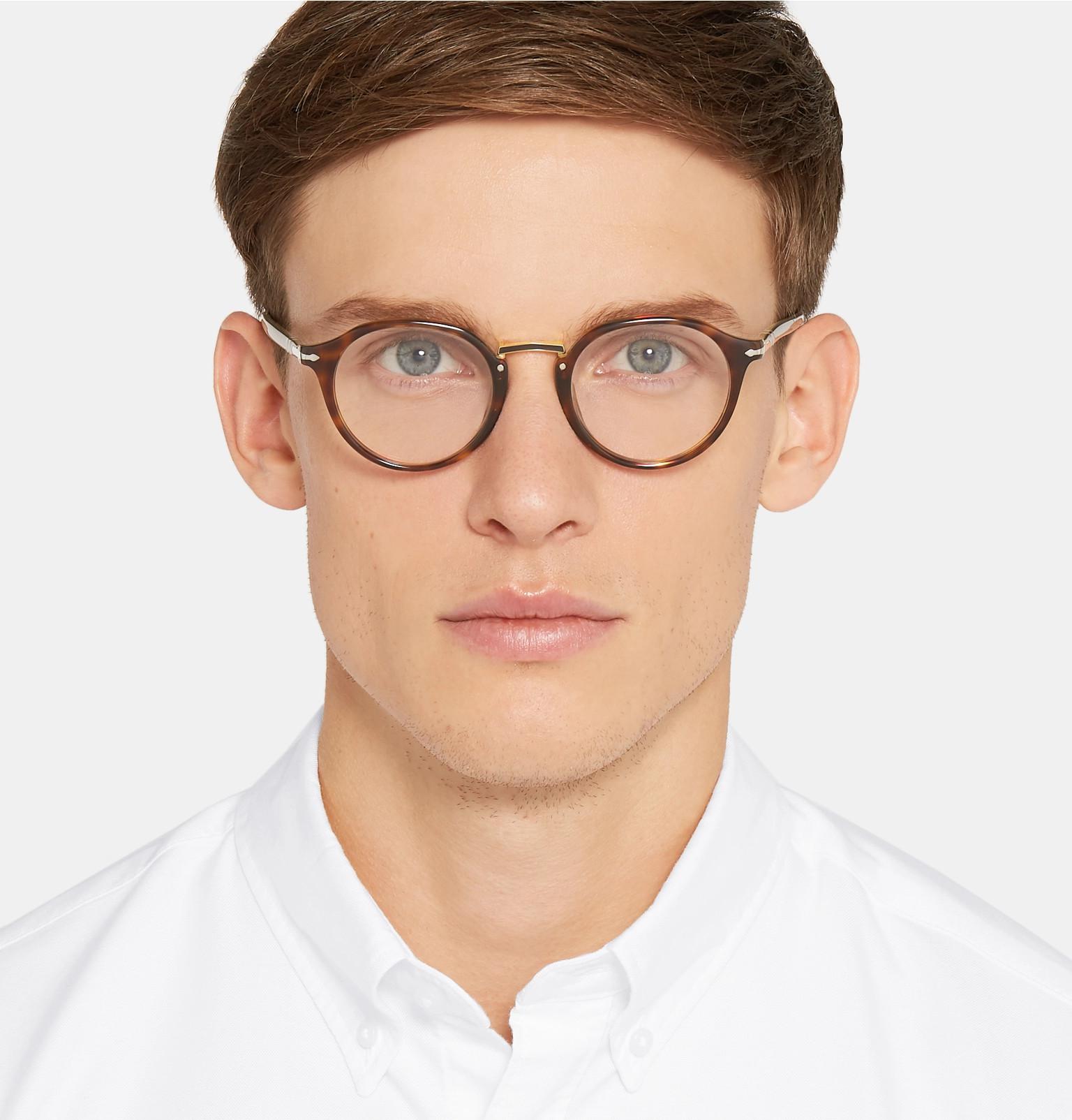 Persol Round-frame Tortoiseshell Acetate And Gold-tone Optical Glasses in  Brown for Men | Lyst