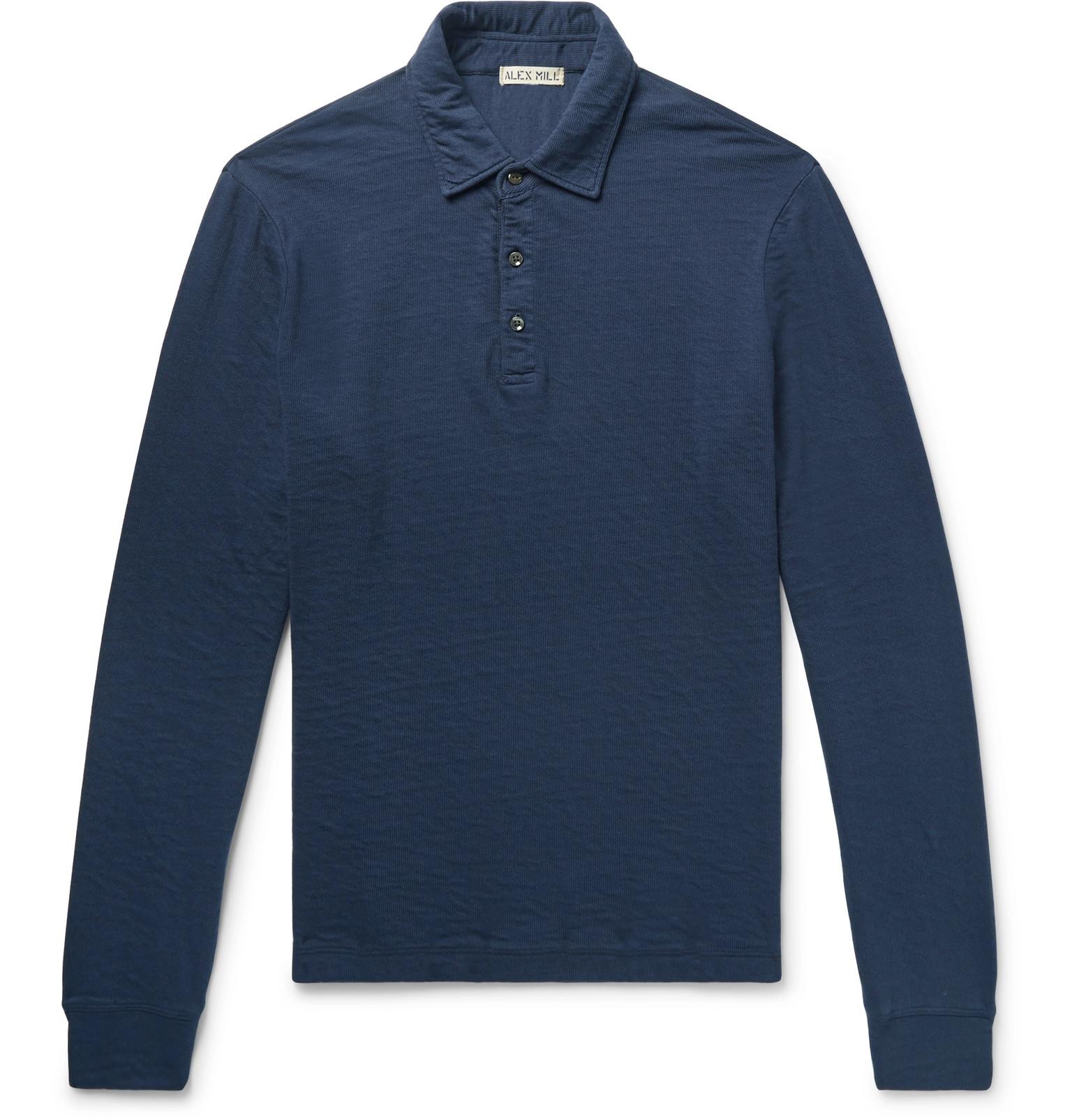 Alex Mill Double-faced Cotton Polo Shirt in Navy (Blue) for Men - Lyst