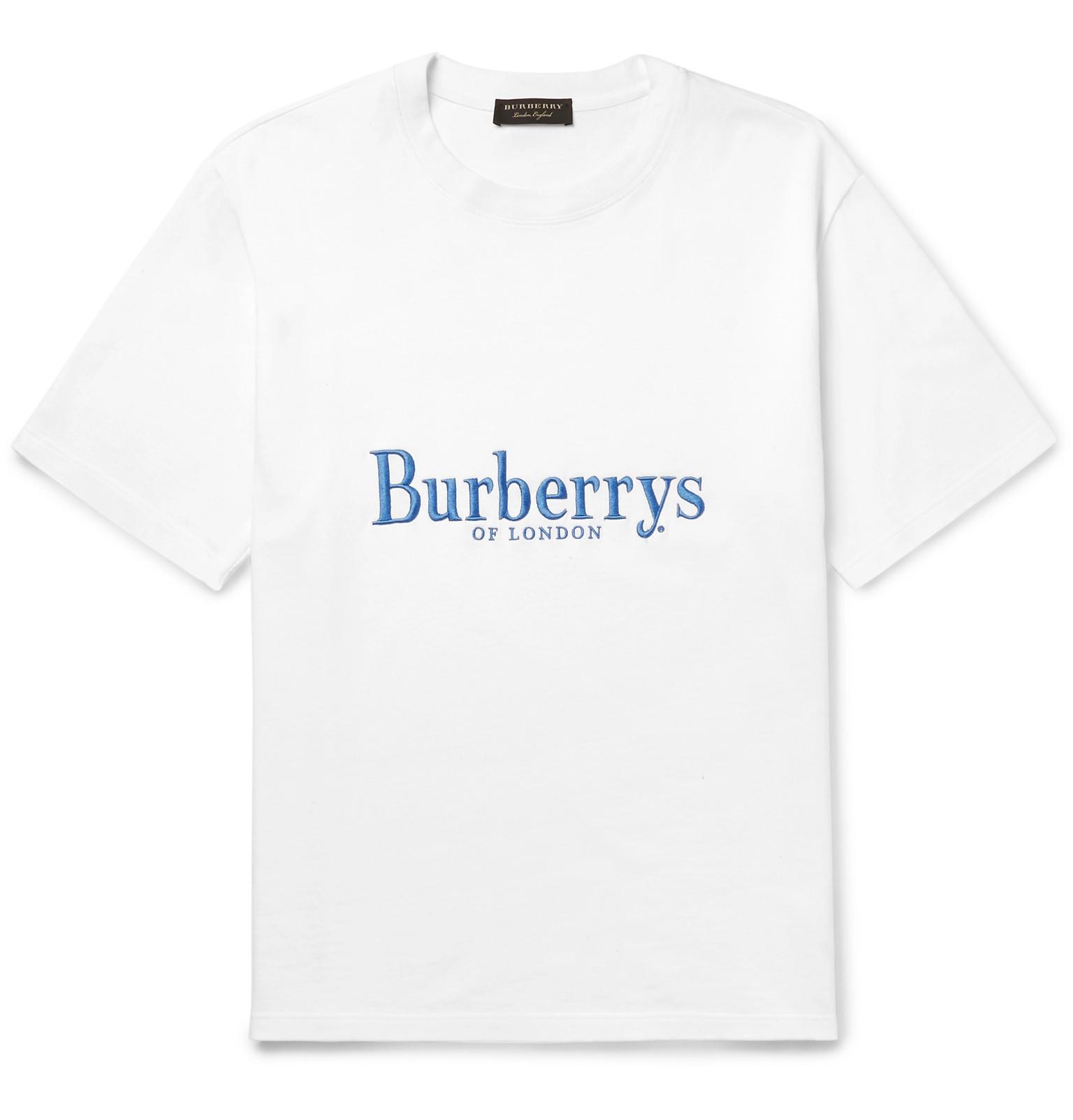 Burberry - Embroidered Cotton-jersey T-shirt - White for Men | Lyst