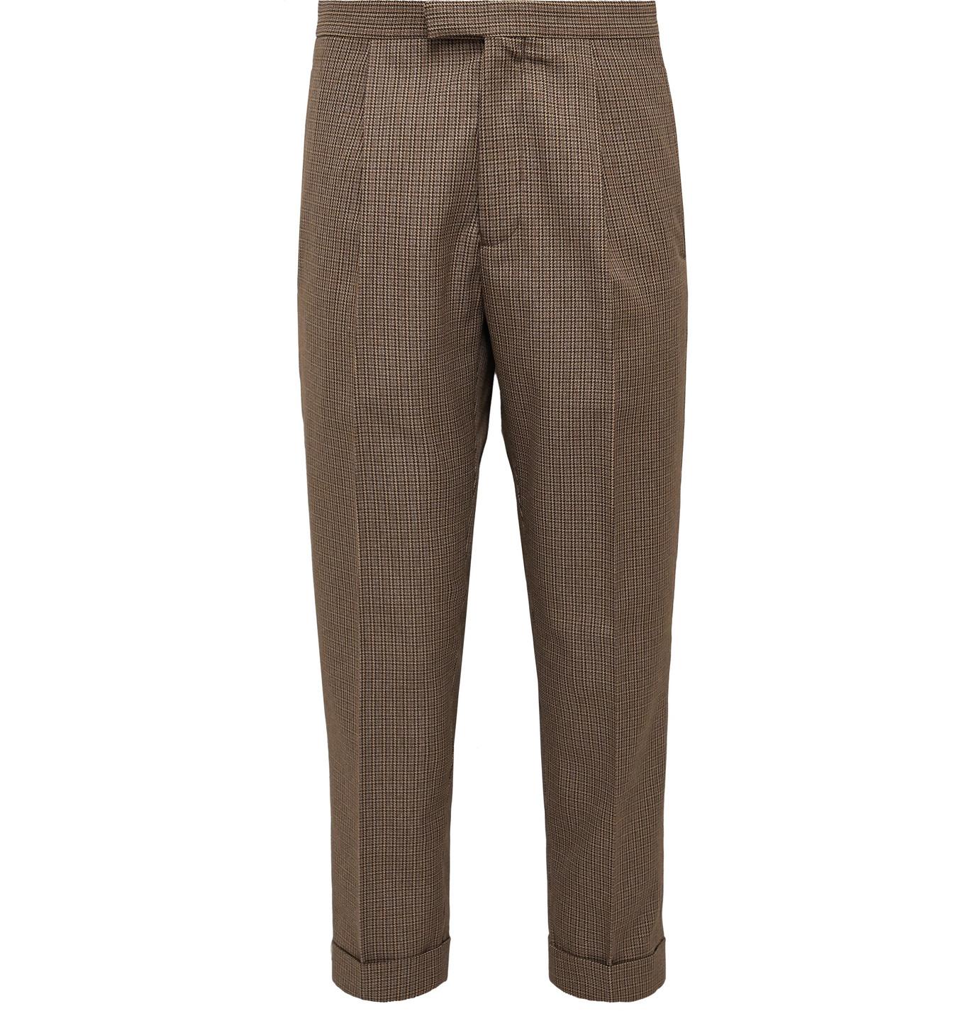 Beams Plus Tapered Pleated Puppytooth Tweed Suit Trousers in Brown for ...