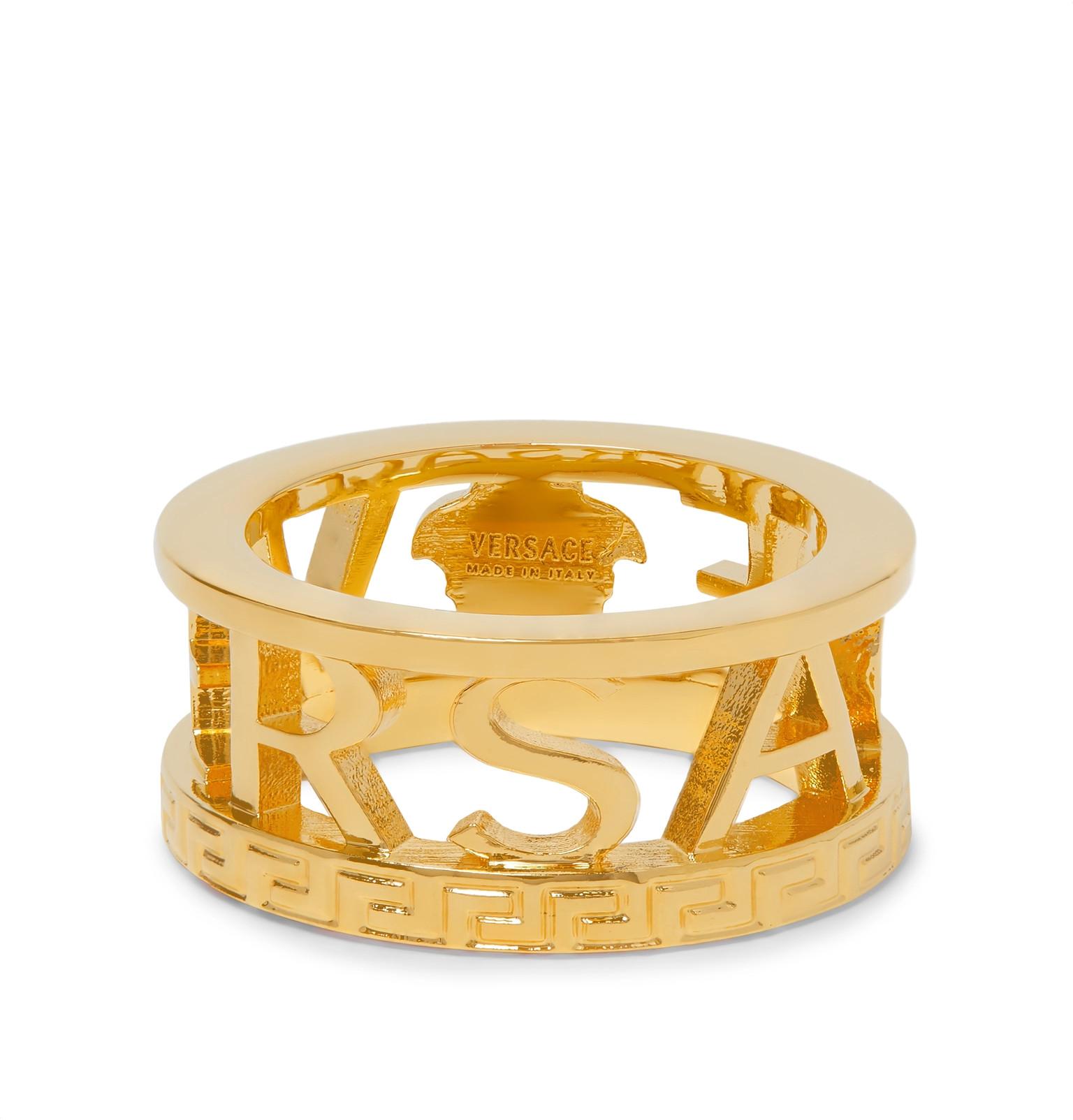 Versace Logo Goldtone Ring in Metallic for Men Lyst