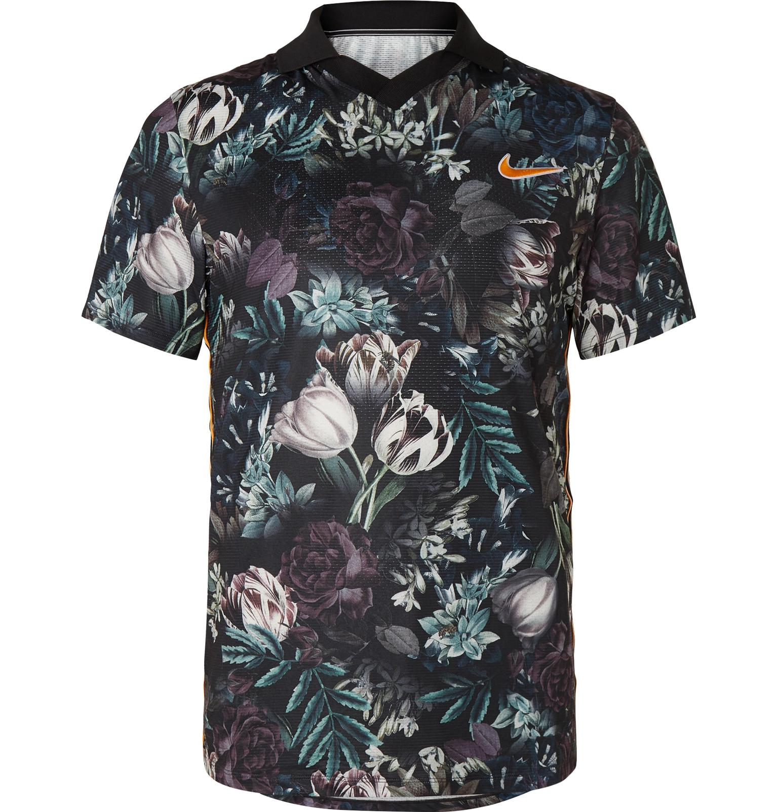 Nike Nikecourt Slam Striped Floral-print Dri-fit Tennis Polo Shirt in