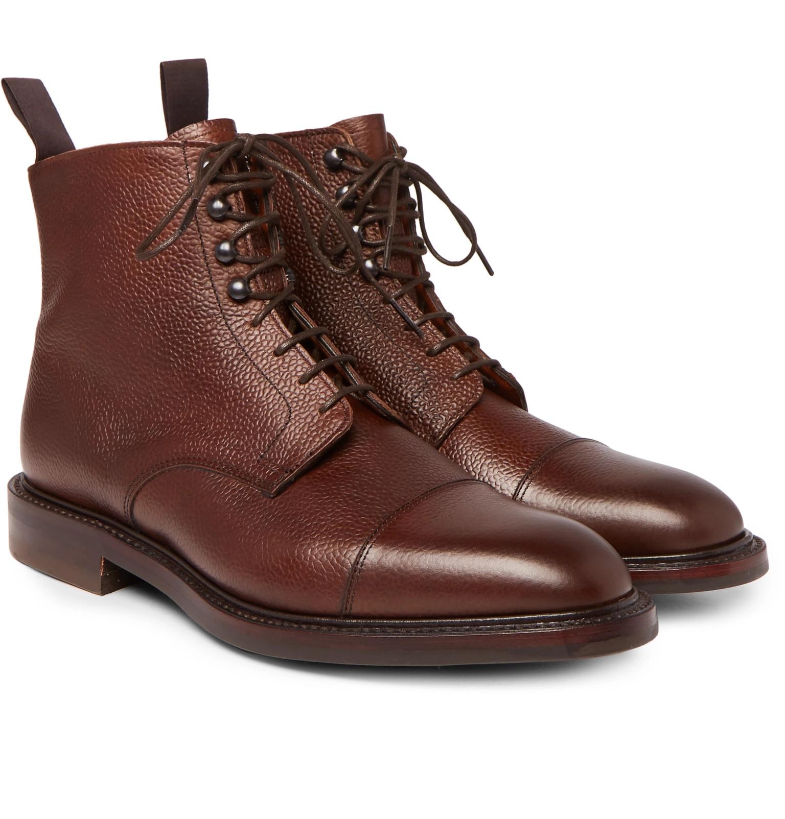 Kingsman George Cleverley Cap-toe Pebble-grain Leather Boots in ...