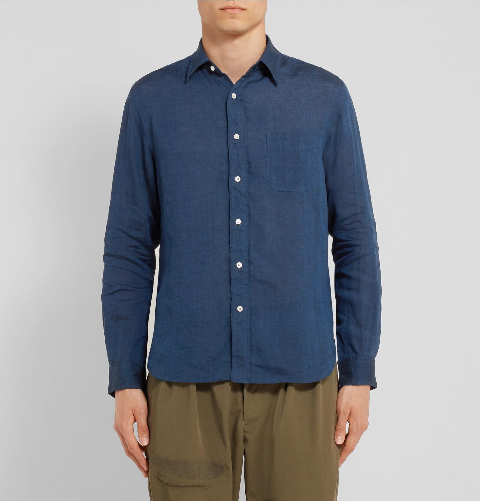 Beams Plus Linen Shirt in Blue for Men - Lyst