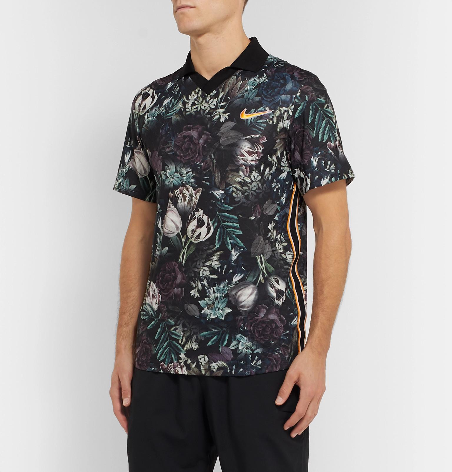Nike Nikecourt Slam Striped Floral-print Dri-fit Tennis Polo Shirt in Black  for Men | Lyst Canada