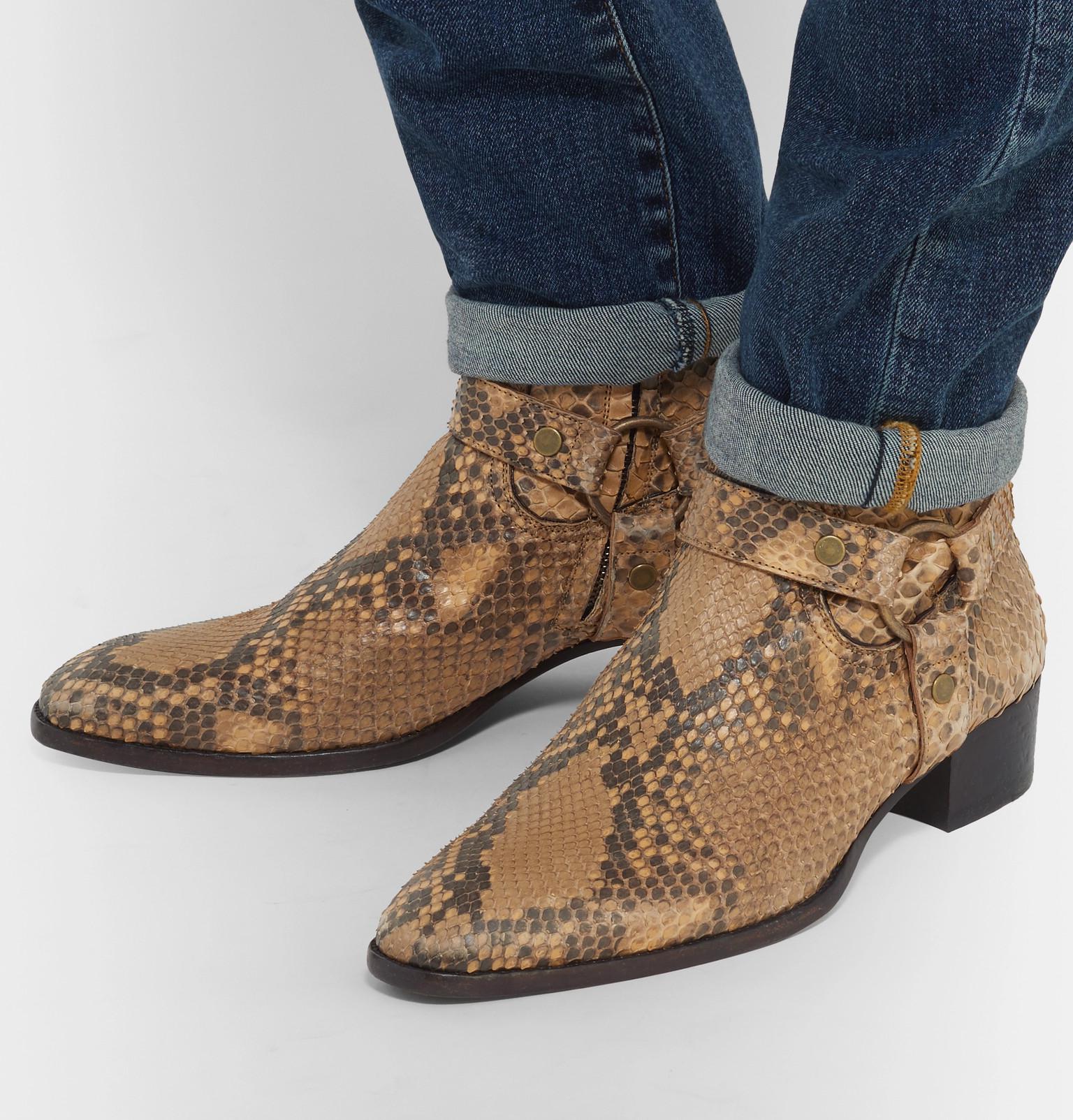 Saint Laurent Wyatt Python Harness Boots in Brown for Men | Lyst