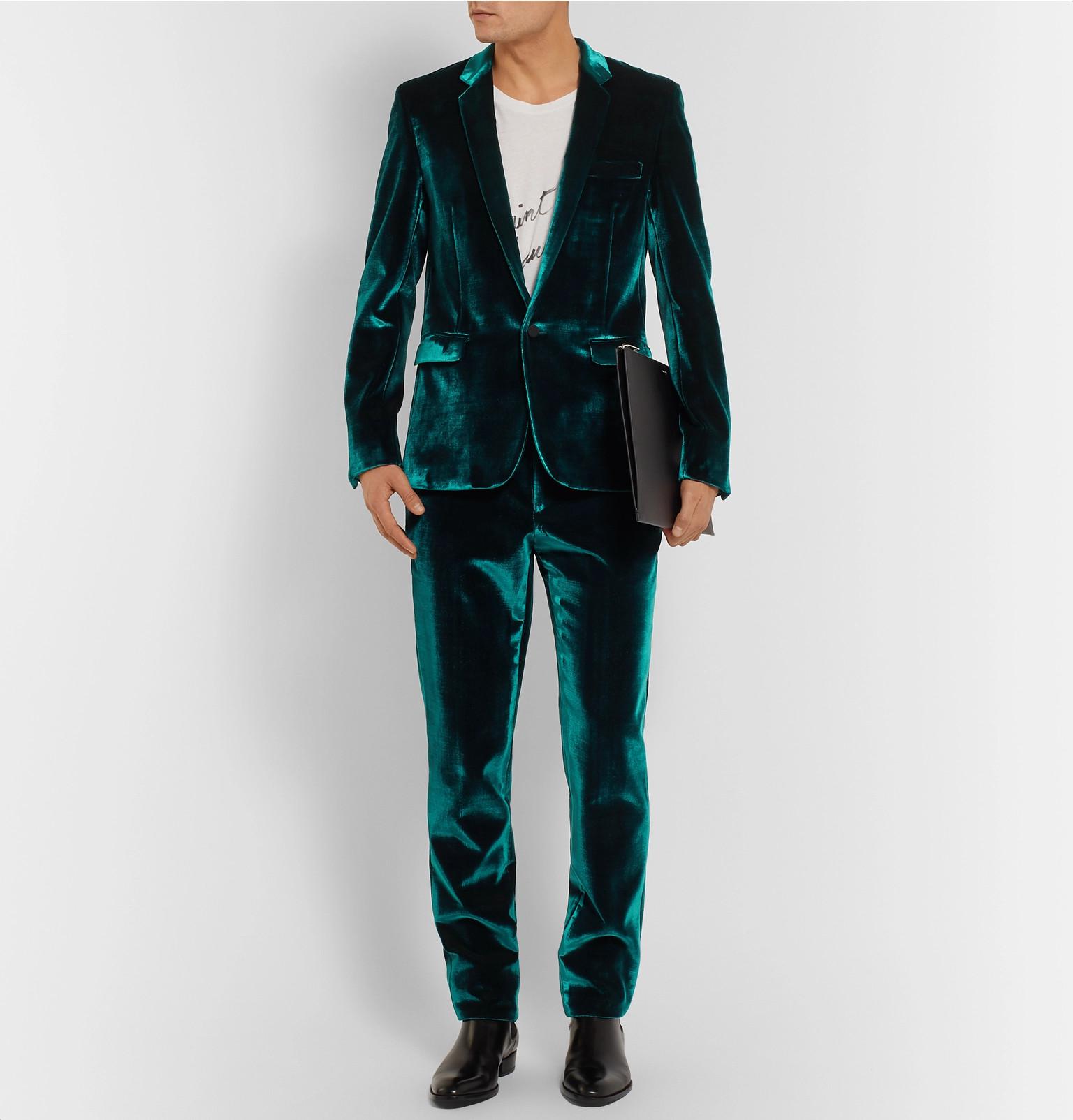 turquoise velvet suit