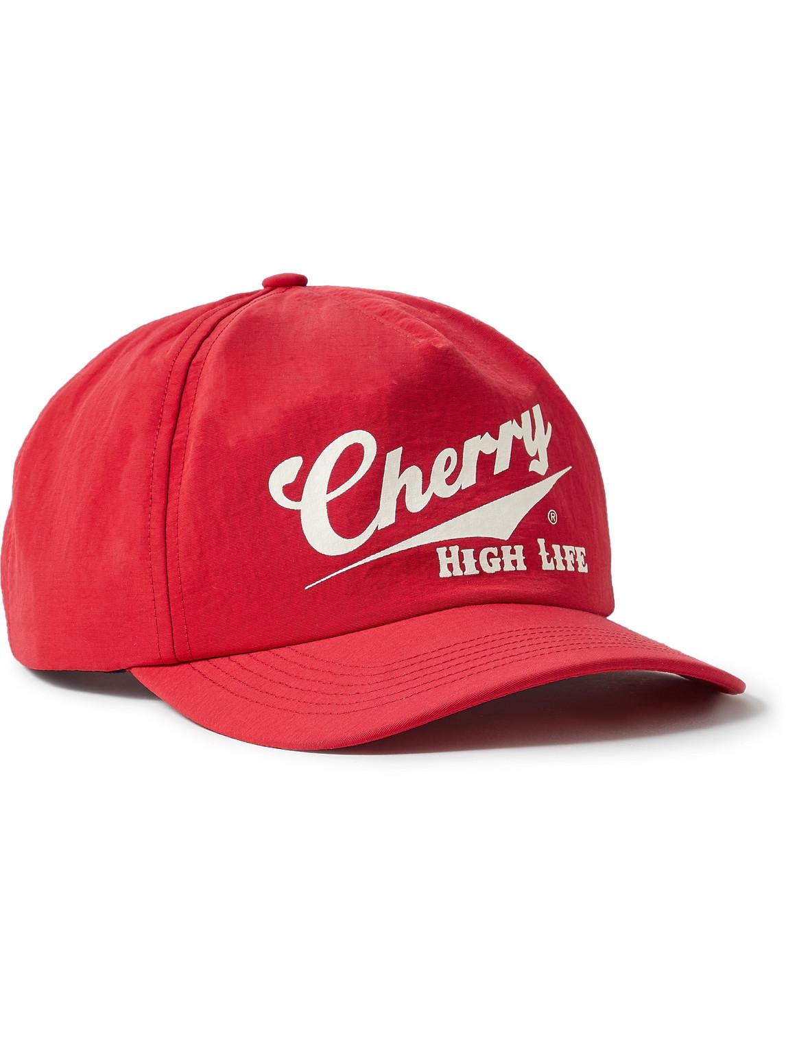 CHERRY LA Logo-print Twill Trucker Hat in Red