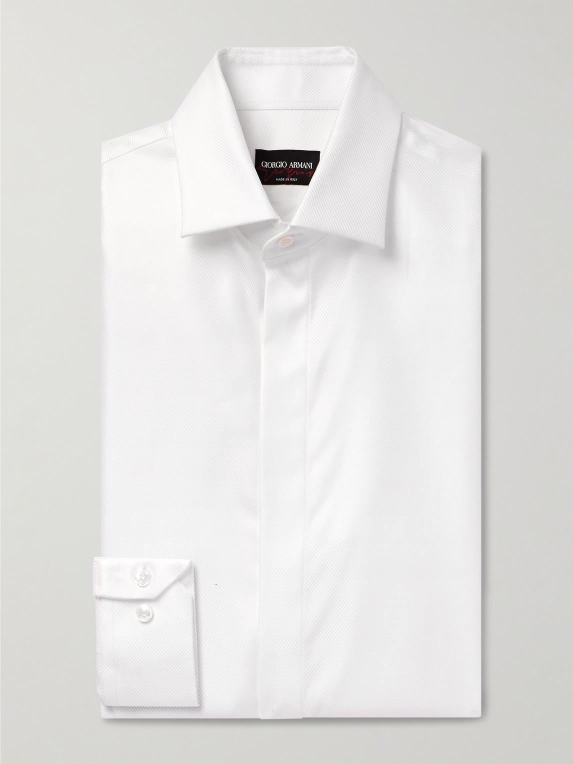 Giorgio Armani Cutaway-collar Textured Cotton-satin Tuxedo Shirt in White  for Men | Lyst Australia