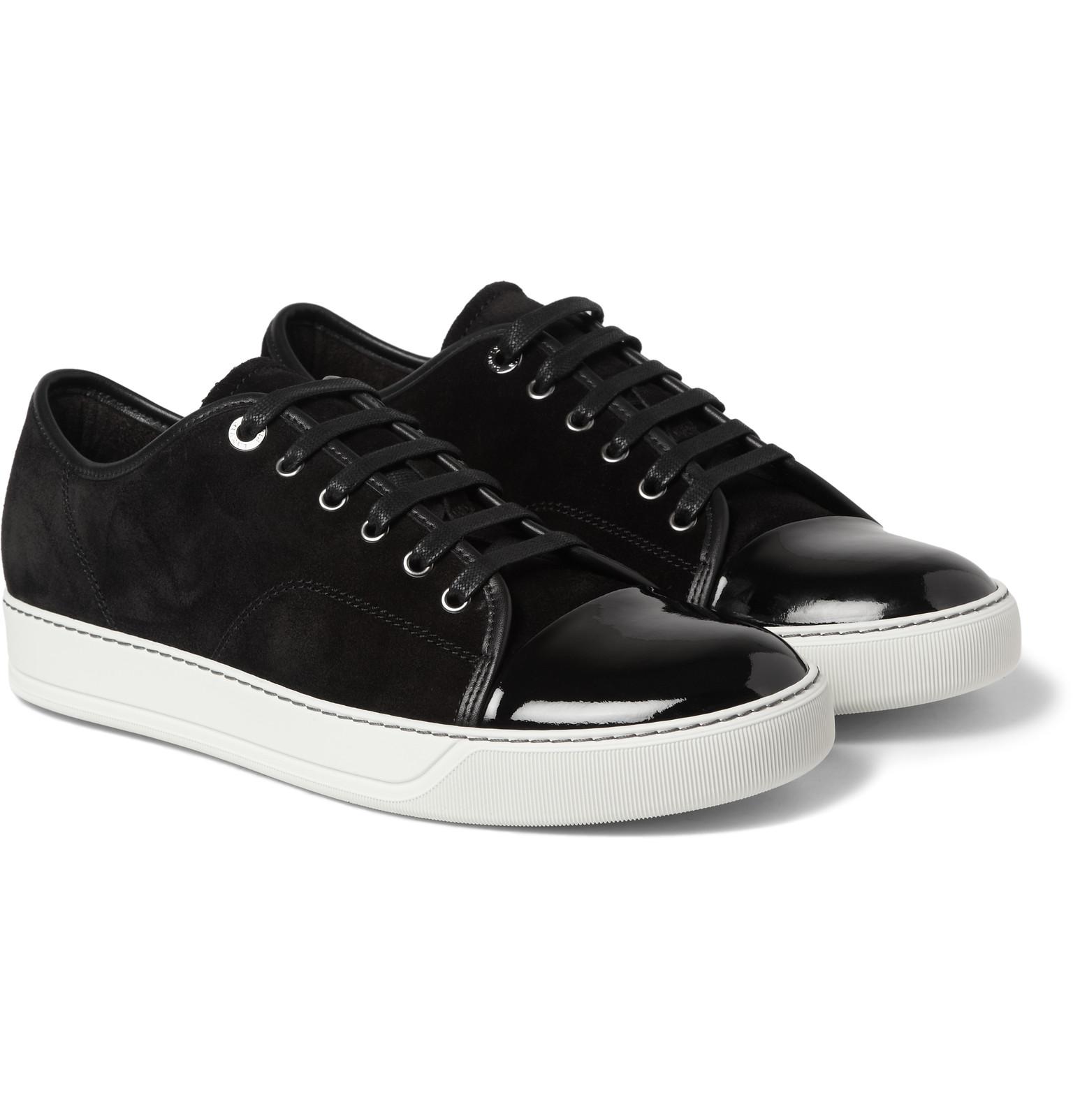 Lanvin Cap-toe Suede And Patent-leather Sneakers in Black for Men - Lyst