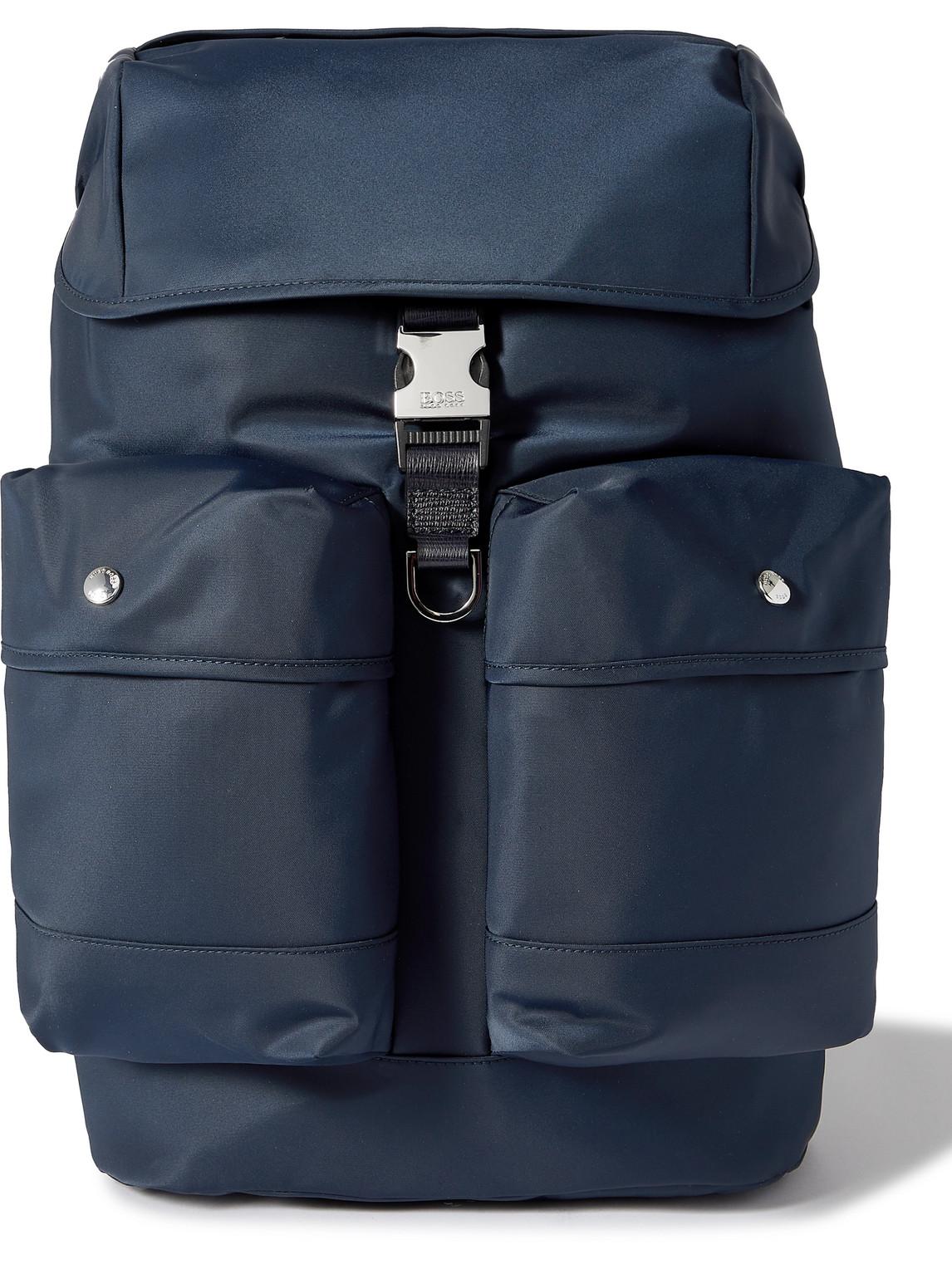 blue nylon backpack