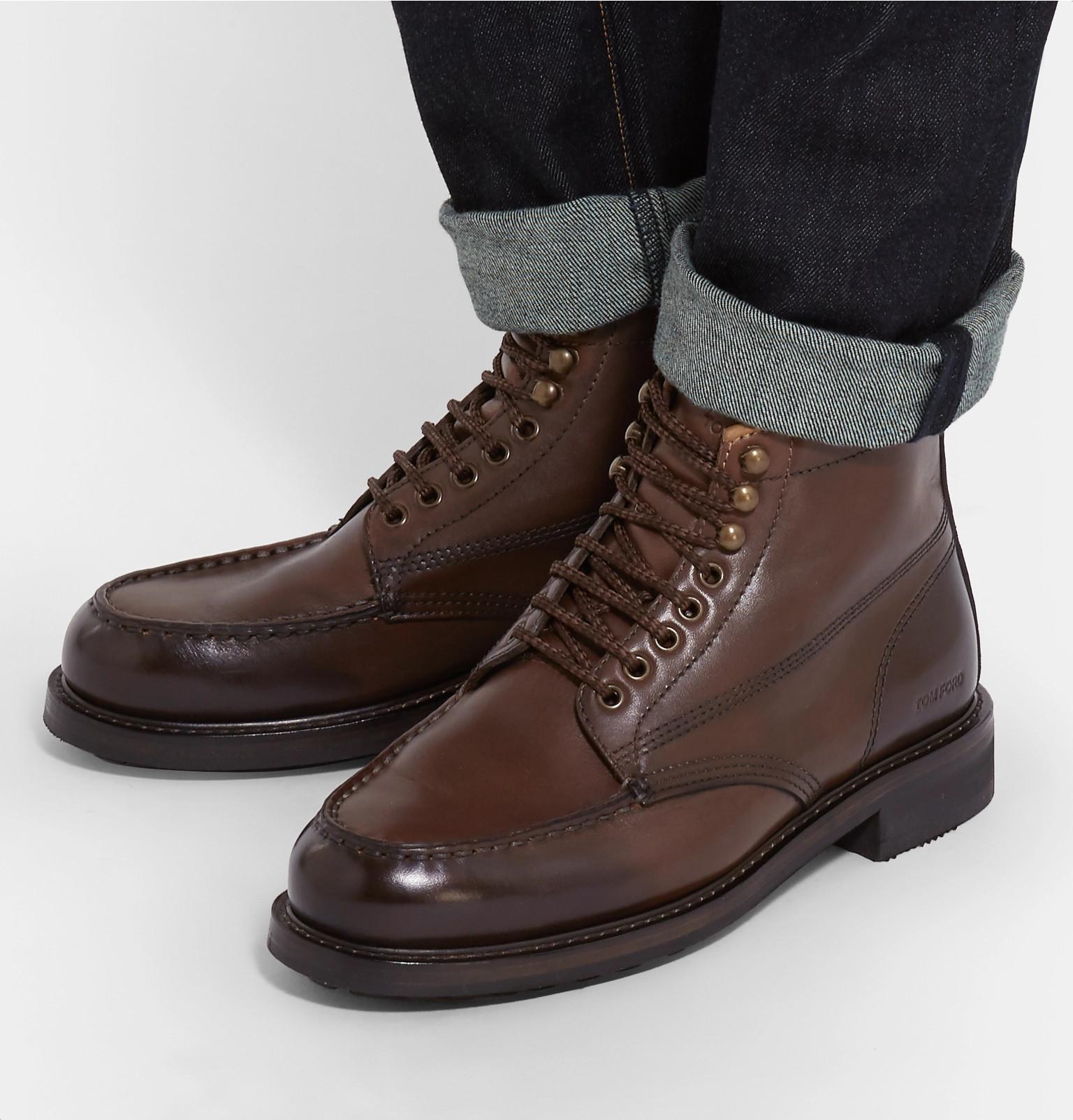 Tom Ford Burnishedleather Hiking Boots in Brown for Men Lyst