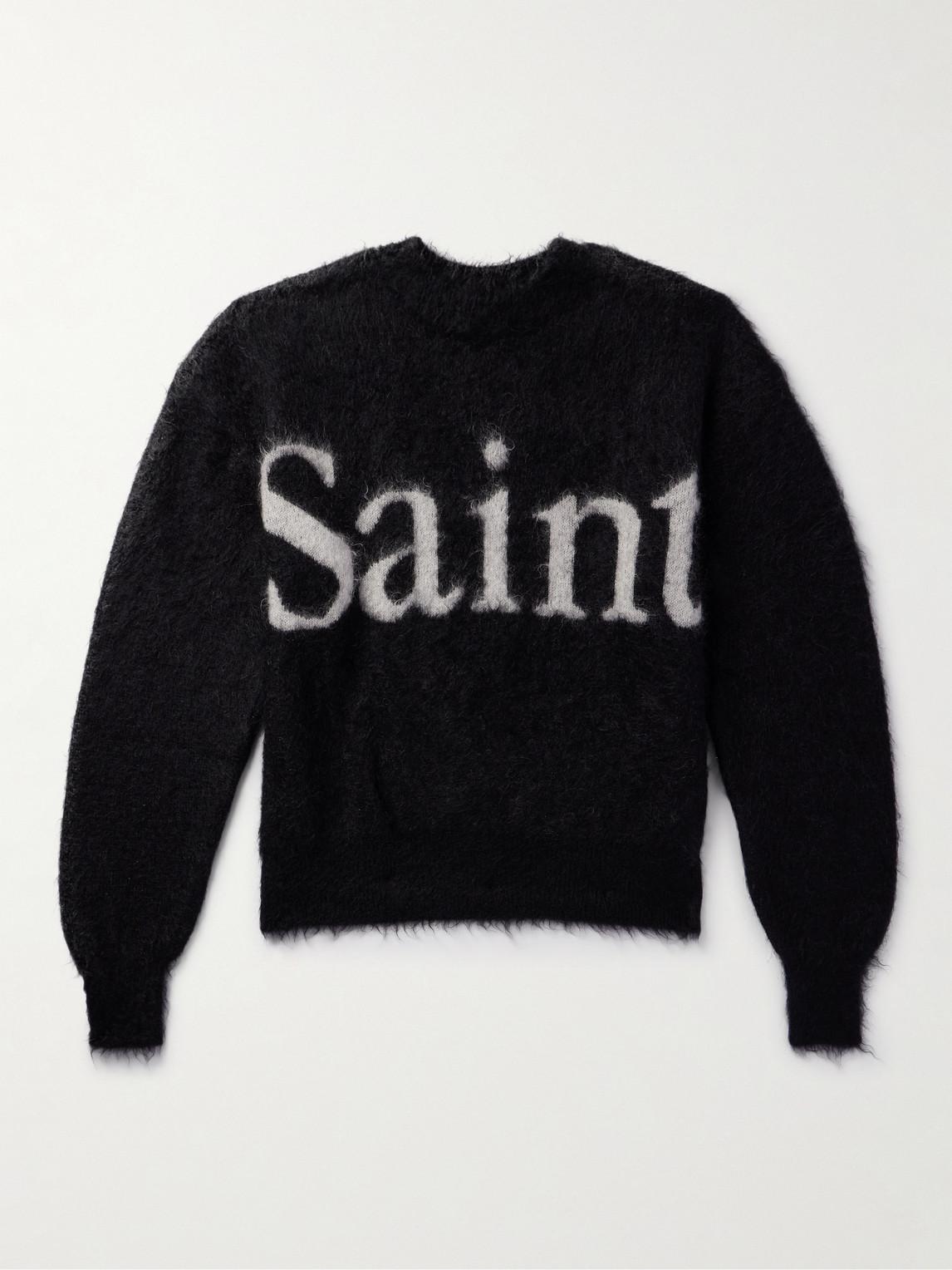 SAINT Mxxxxxx Logo-Jacquard Brushed Mohair-Blend Sweater in