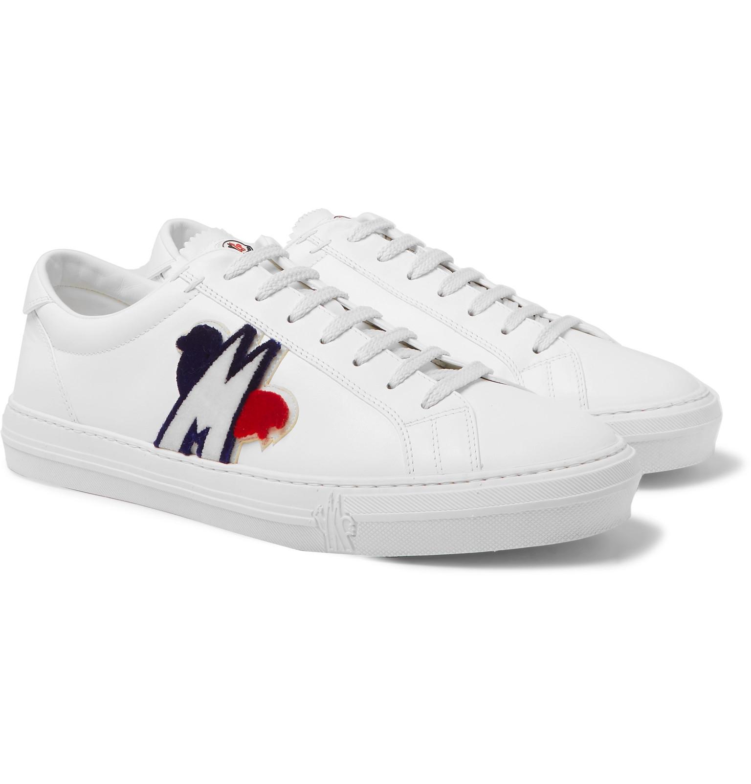 Moncler Leather New Monaco Embroidered Sneakers in White for Men - Save ...