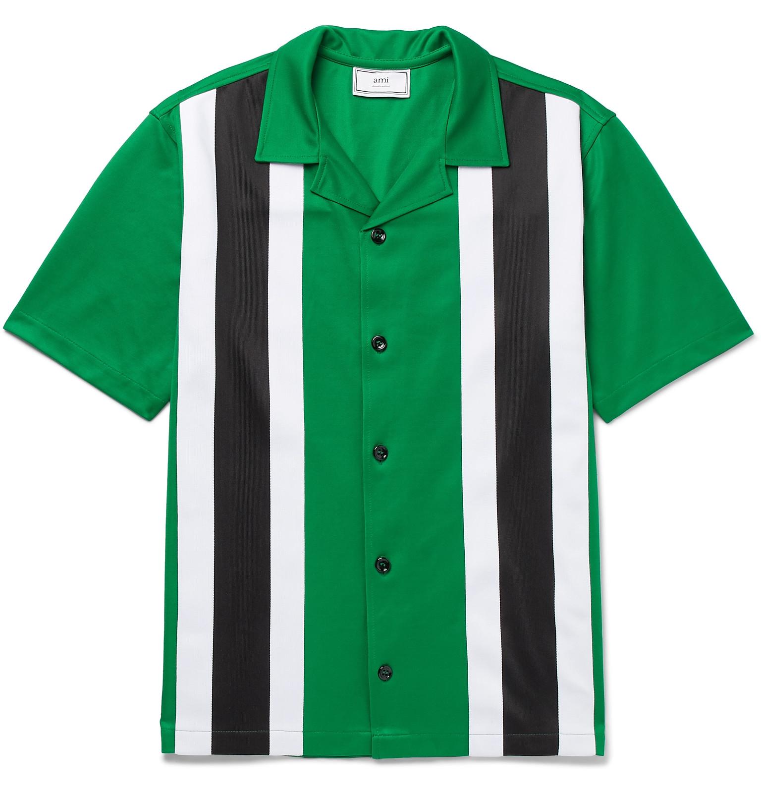Camp-collar Striped Jersey Shirt 