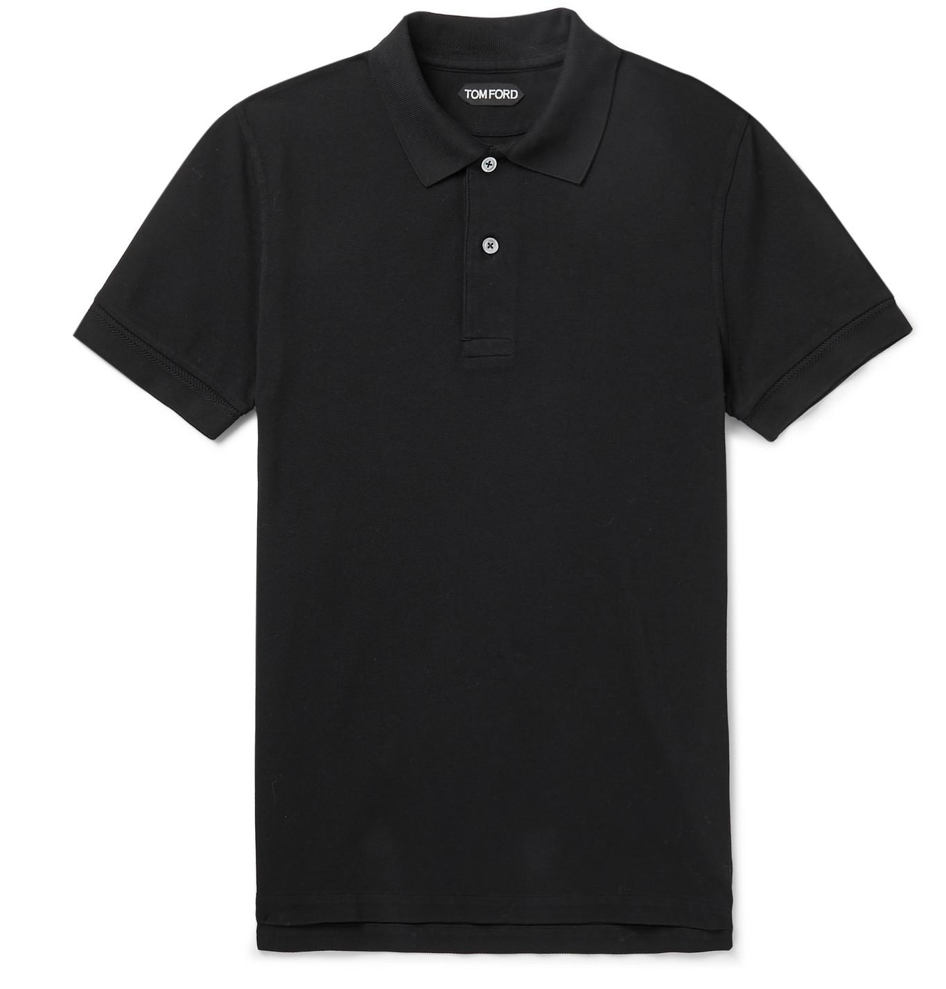 Tom Ford Slim-fit Cotton-piqué Polo Shirt in Black for Men - Lyst