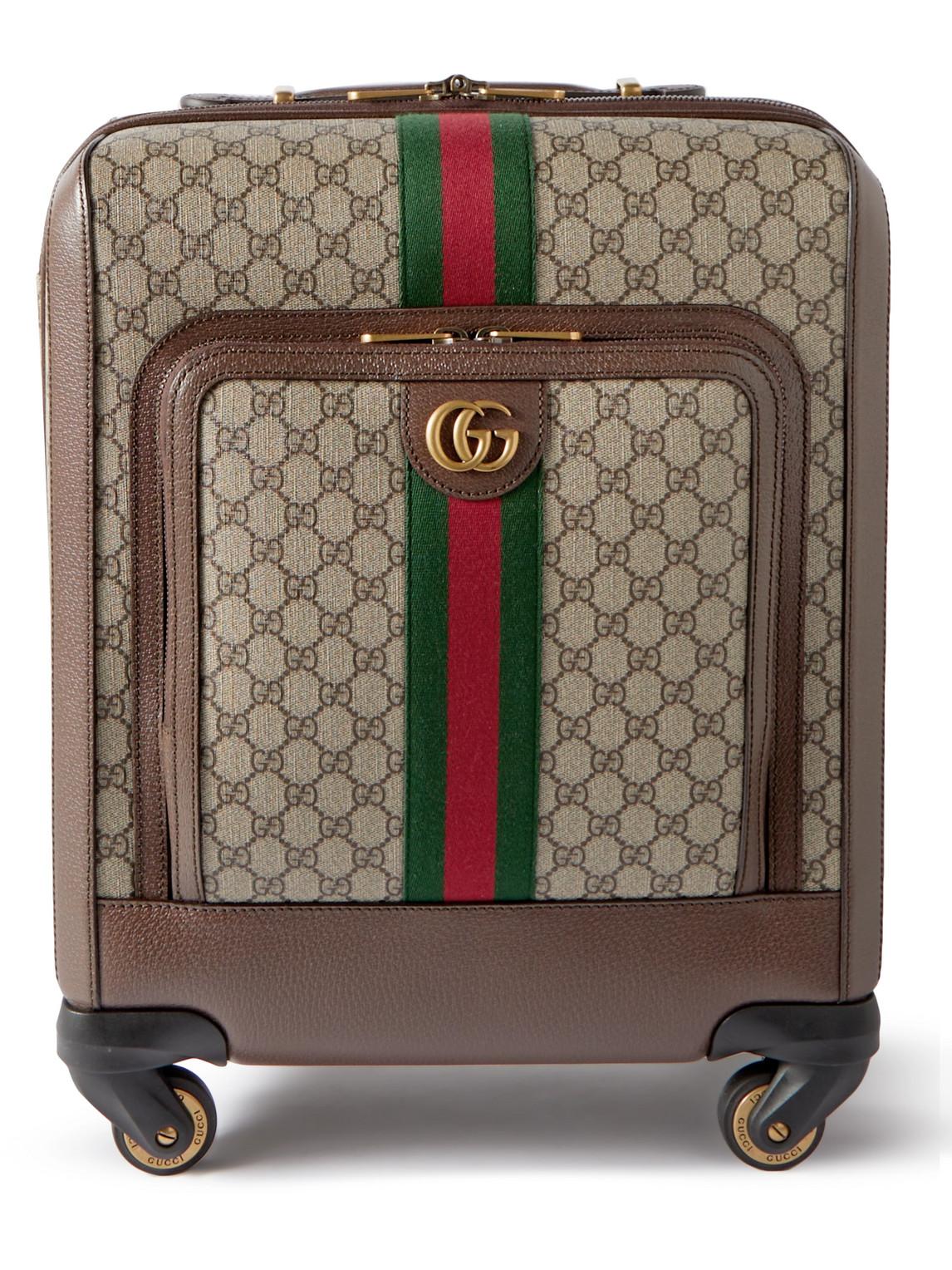 Gucci savoy leather trimmed printed coated canvas suitcase in black for