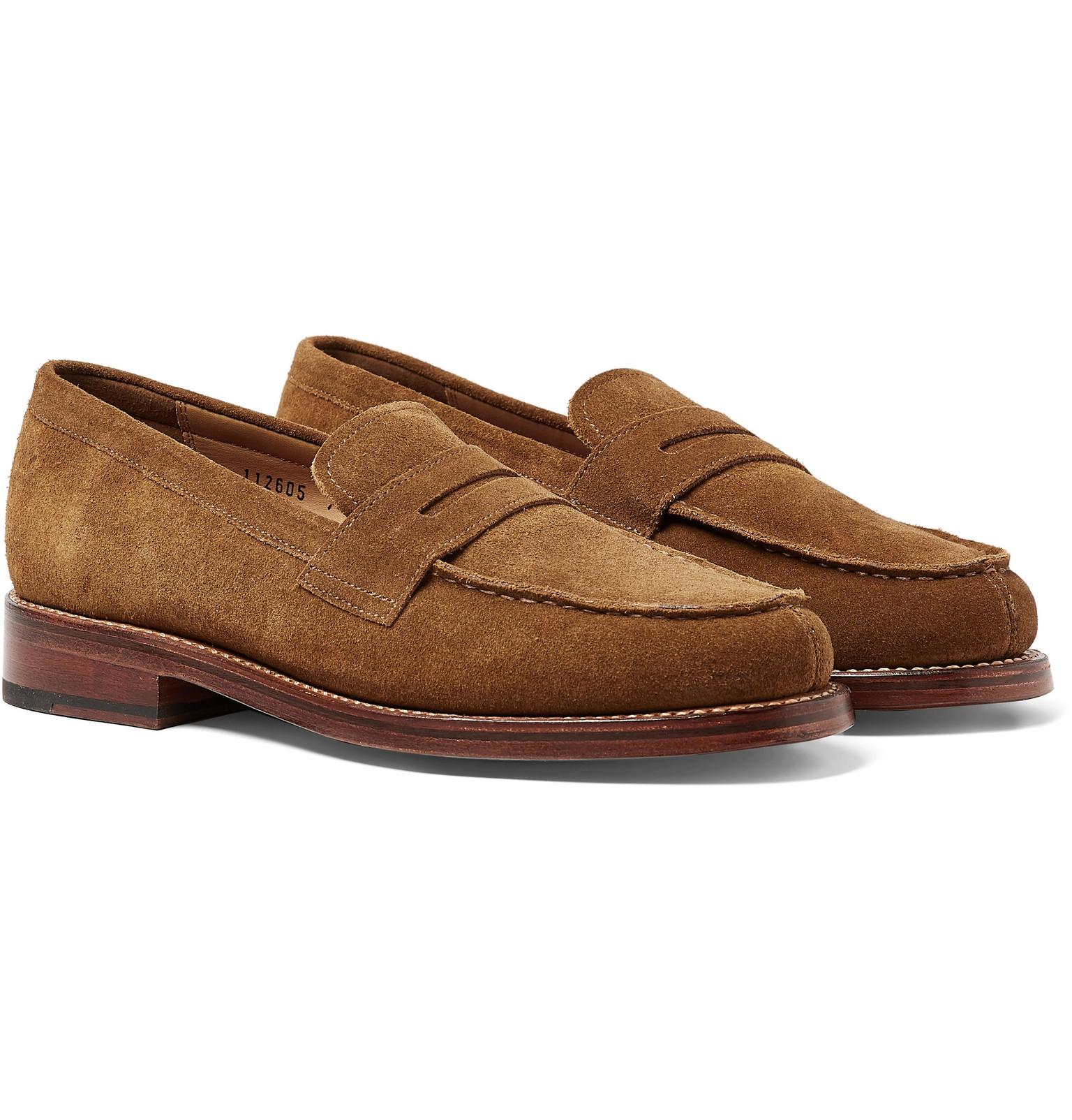 Grenson Peter Brushed-suede Penny Loafers in Brown for Men - Lyst