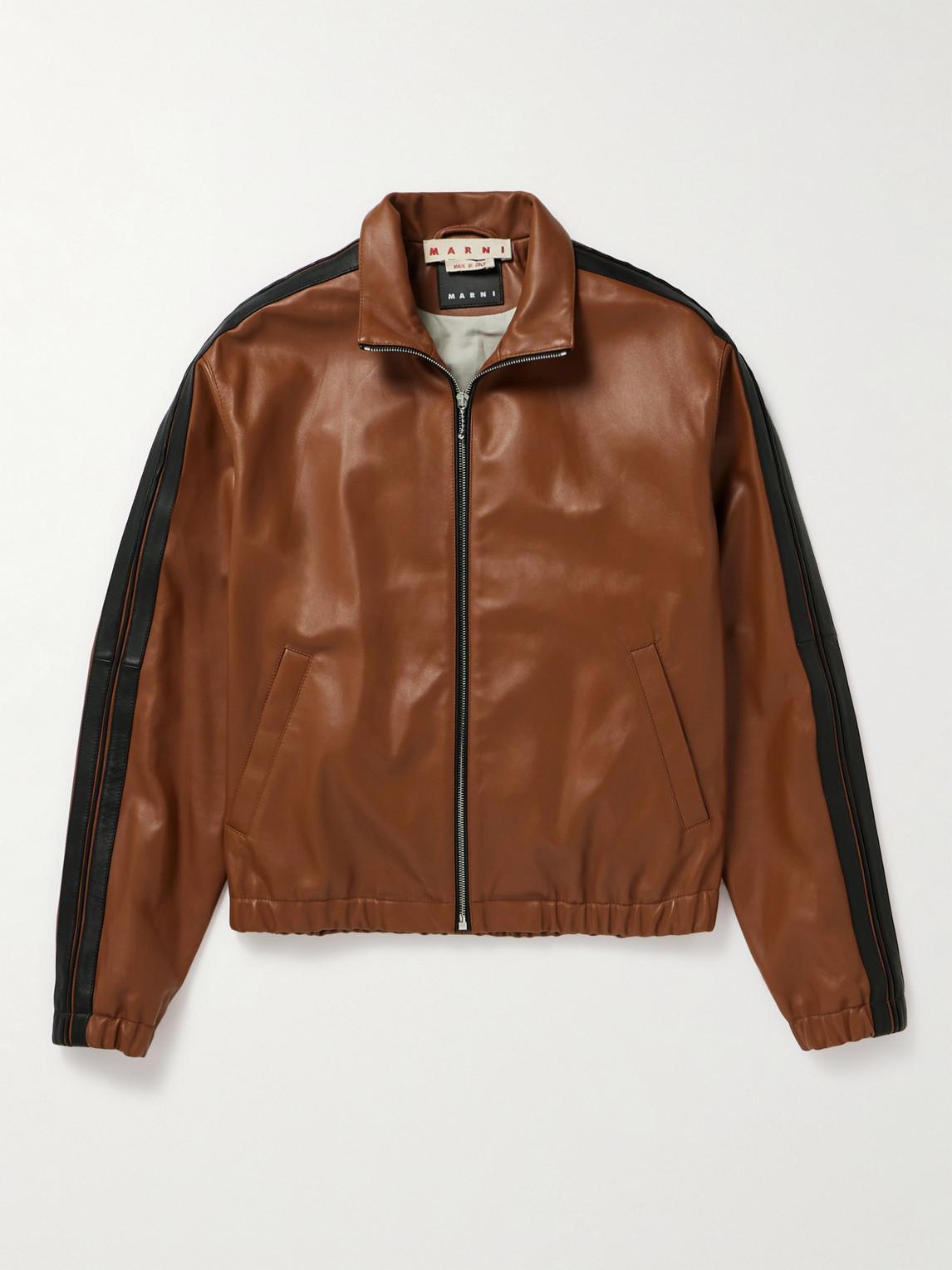Marni Striped Nappa Leather Track Jacket in Brown for Men | Lyst