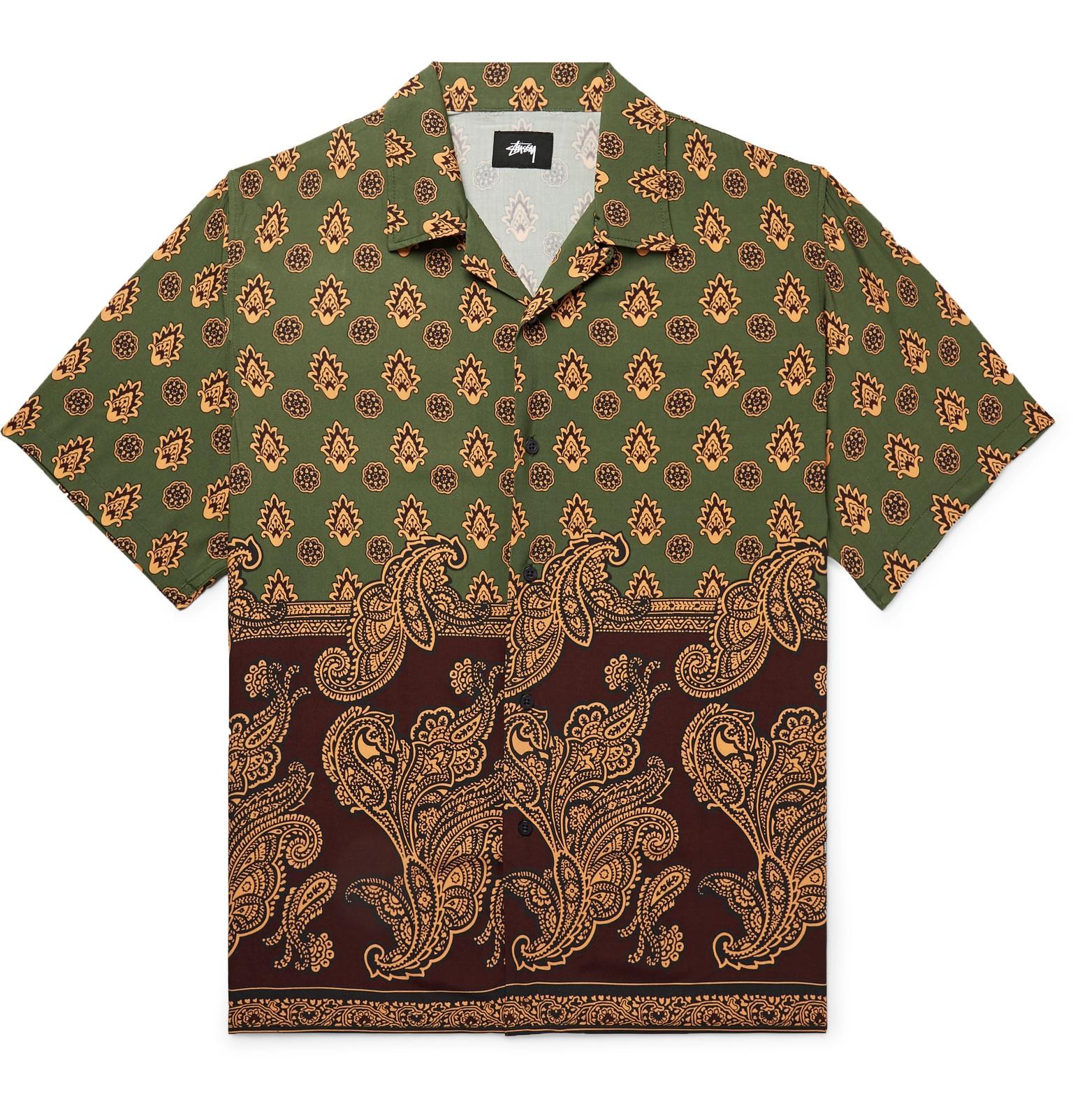 Stussy Camp-collar Paisley-print Woven Shirt in Green for Men | Lyst