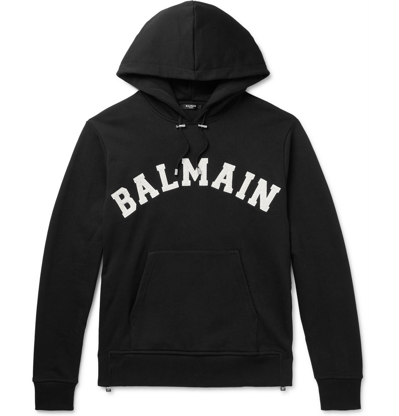 Balmain Logo-appliquéd Loopback Cotton-jersey Hoodie in Black for Men ...