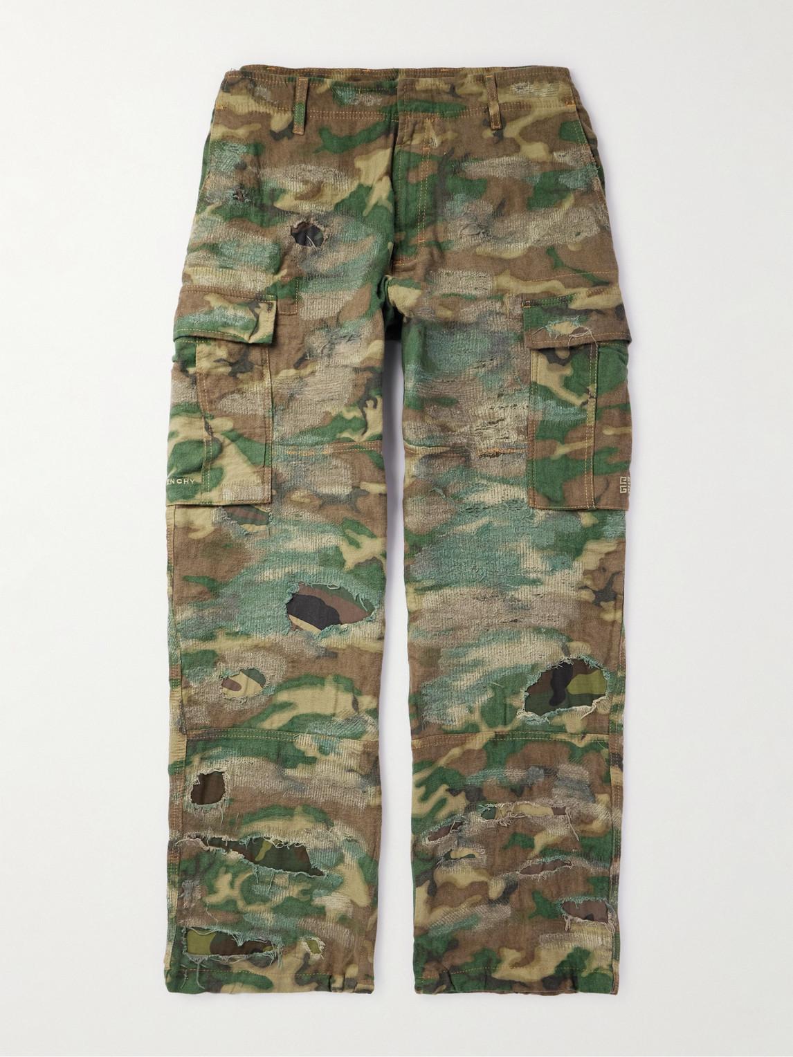 Givenchy Straight-leg Distressed Camouflage-print Cotton Cargo