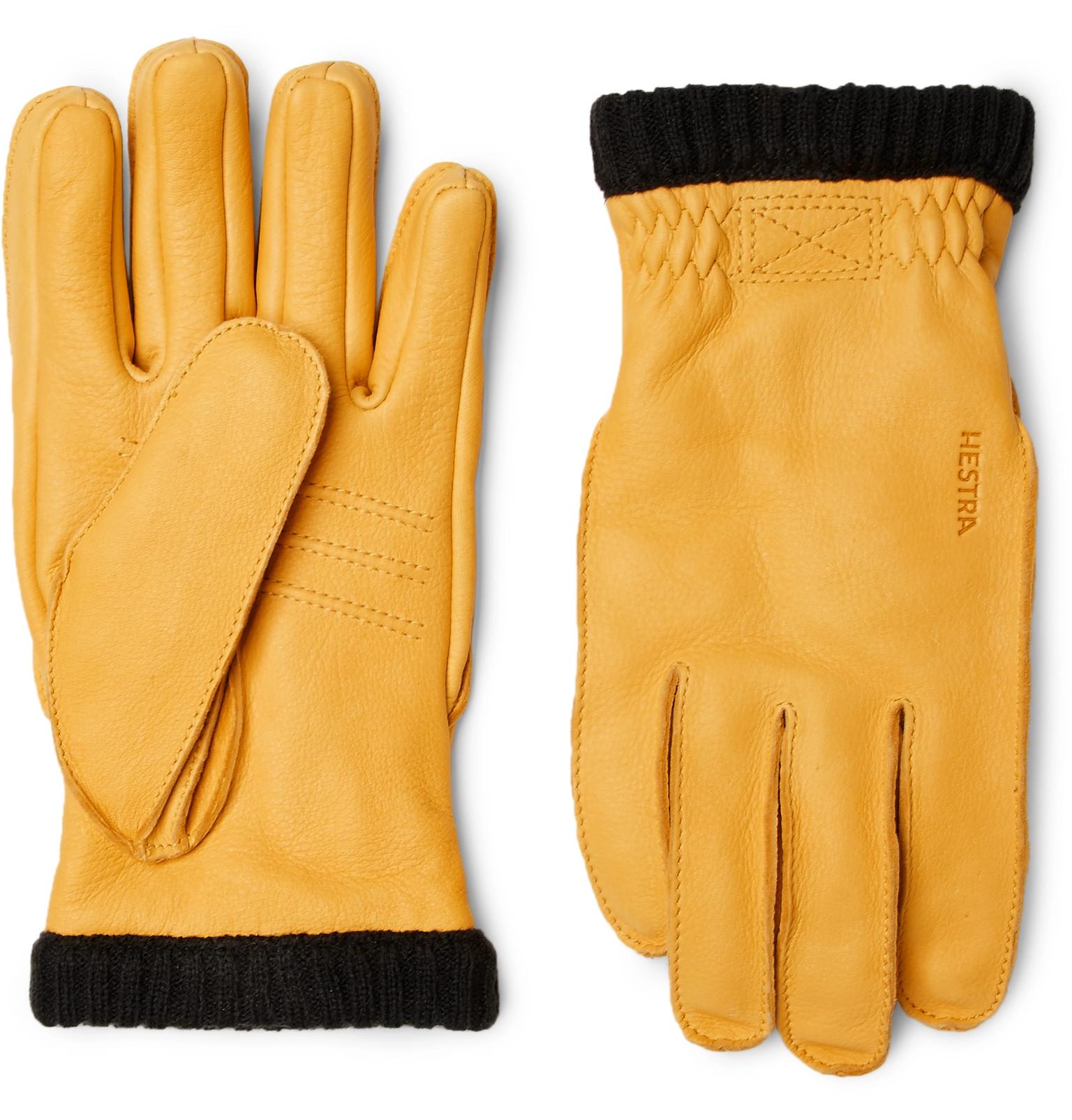 Hestra Primaloft Fleecelined Fullgrain Leather Gloves in Yellow for