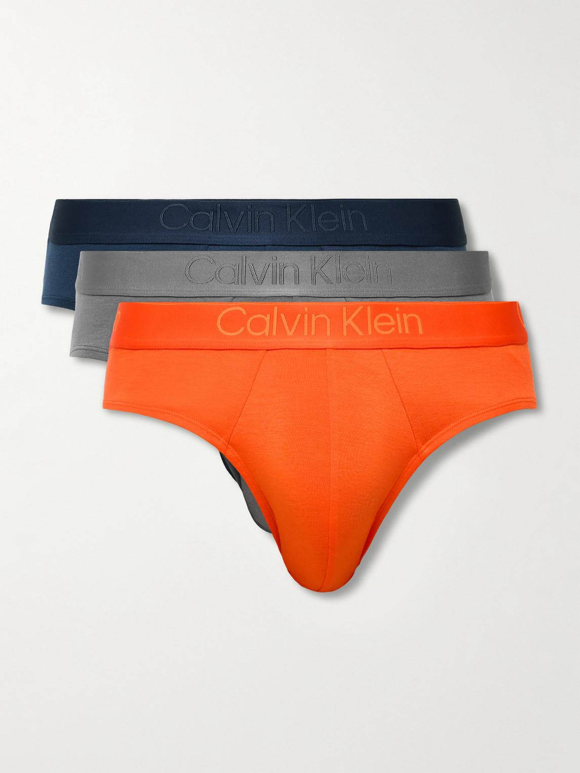 Calvin Klein Three-Pack Stretch-Jersey Briefs in Orange for Men