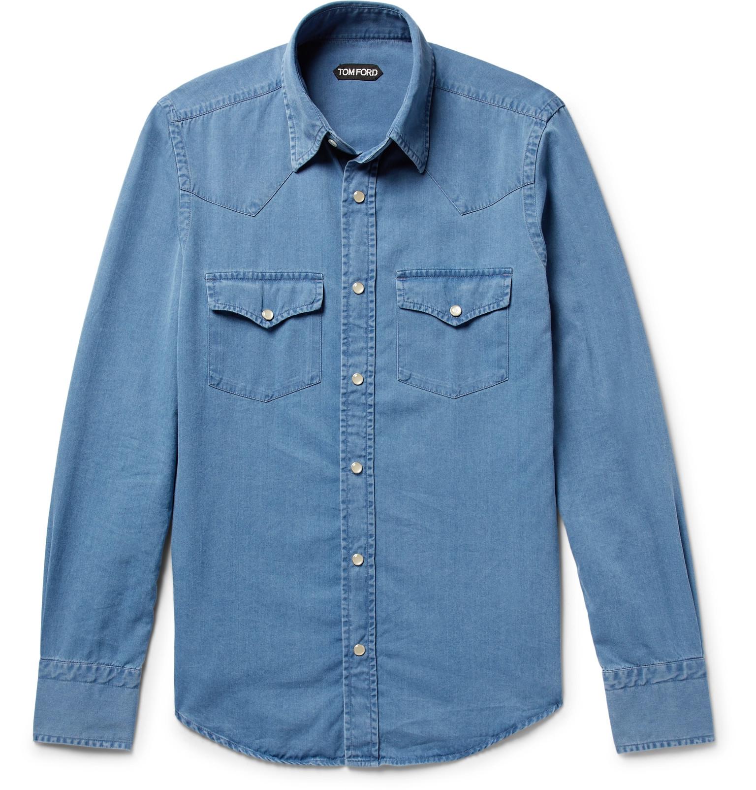 Tom Ford Micky Slim-fit Washed-denim Western Shirt in Blue for Men - Lyst