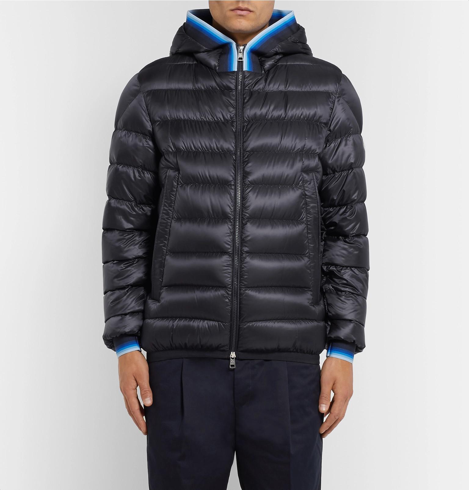 Moncler Avrieux Stripe-trimmed Quilted Shell Hooded Down Jacket in Navy ...