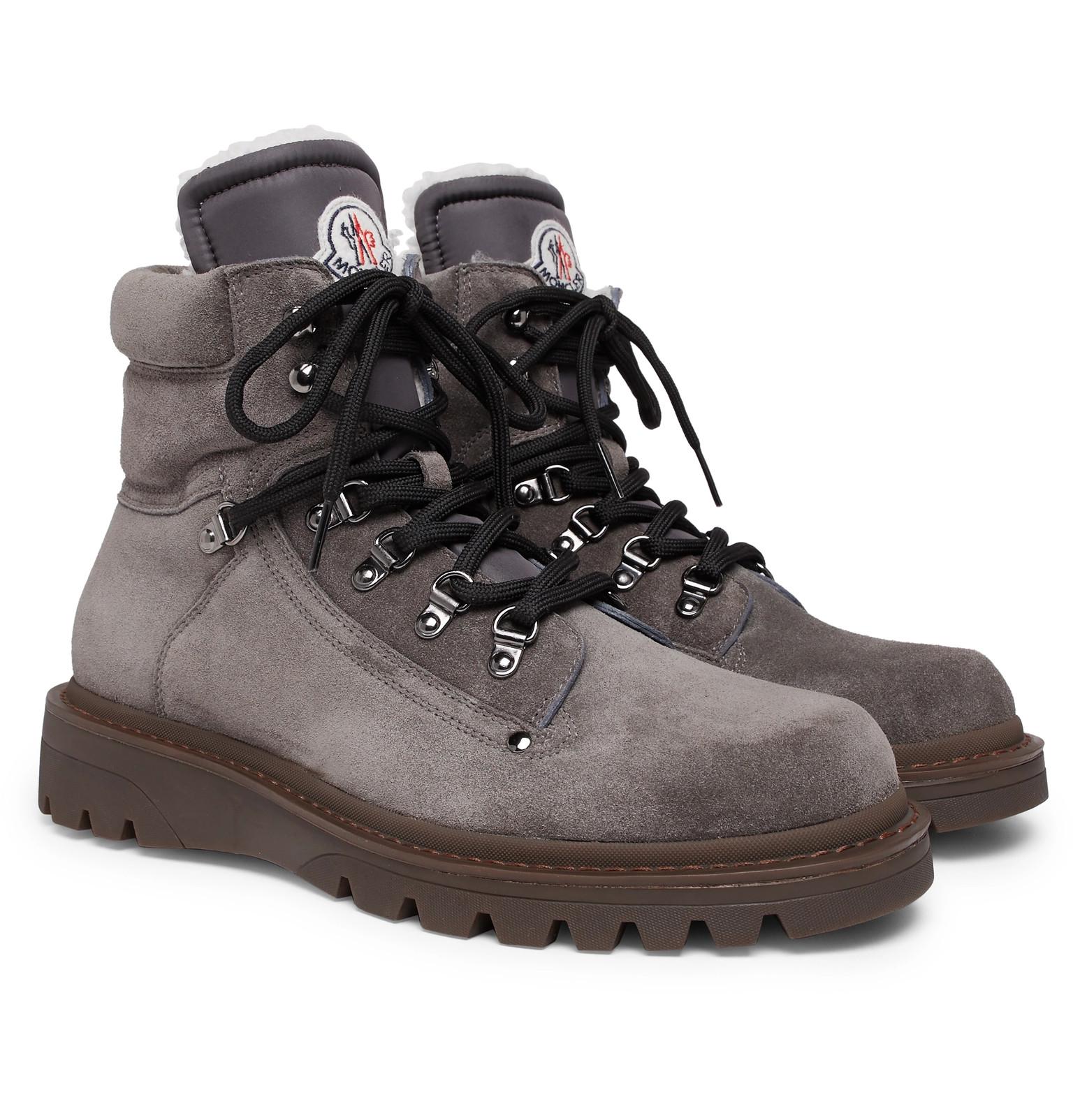 Moncler Egide Shearling-lined Suede Walking Boots in Gray for Men - Lyst