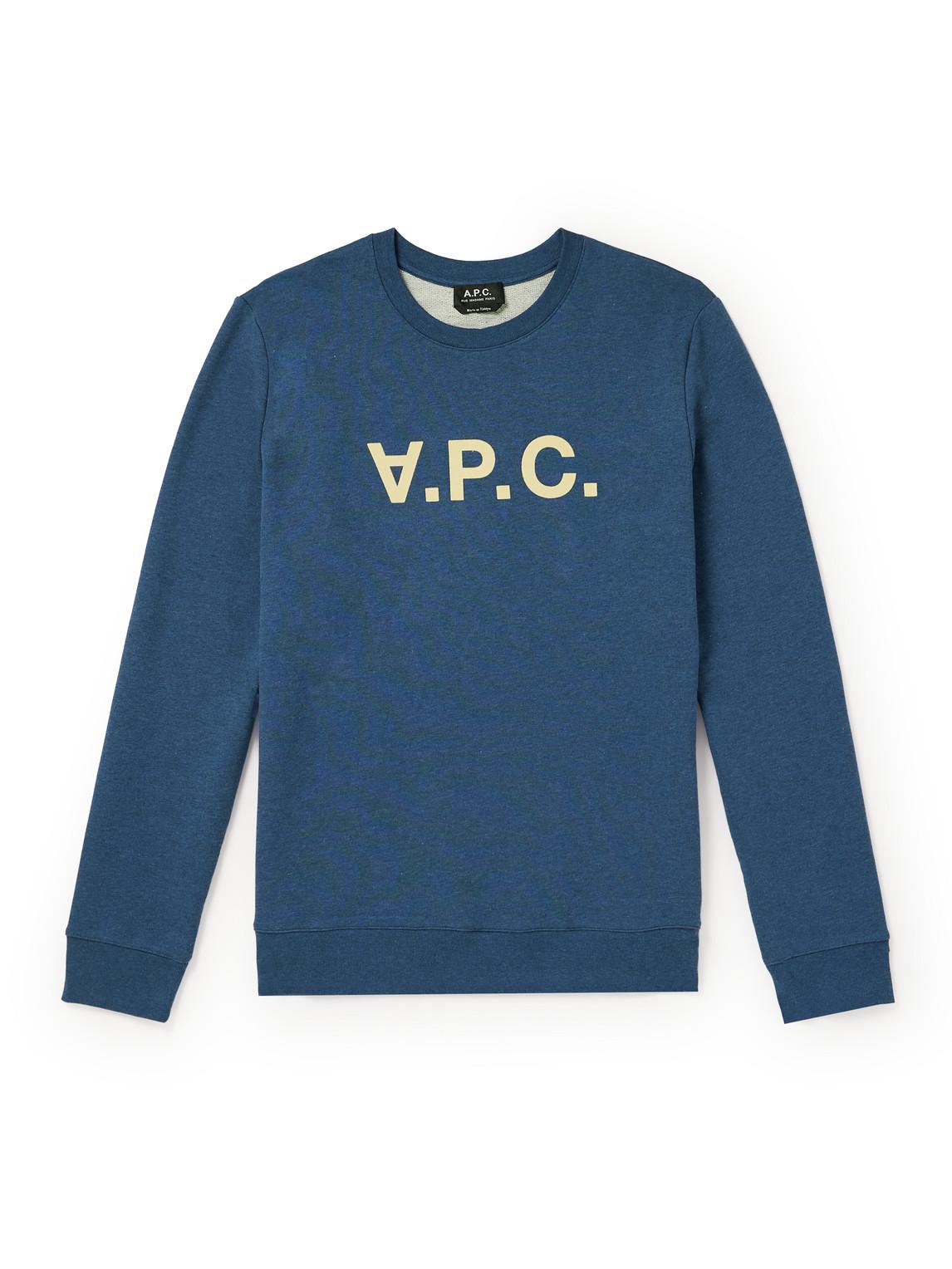 A.P.C. Logo-flocked Cotton-jersey Sweatshirt in Blue for Men | Lyst