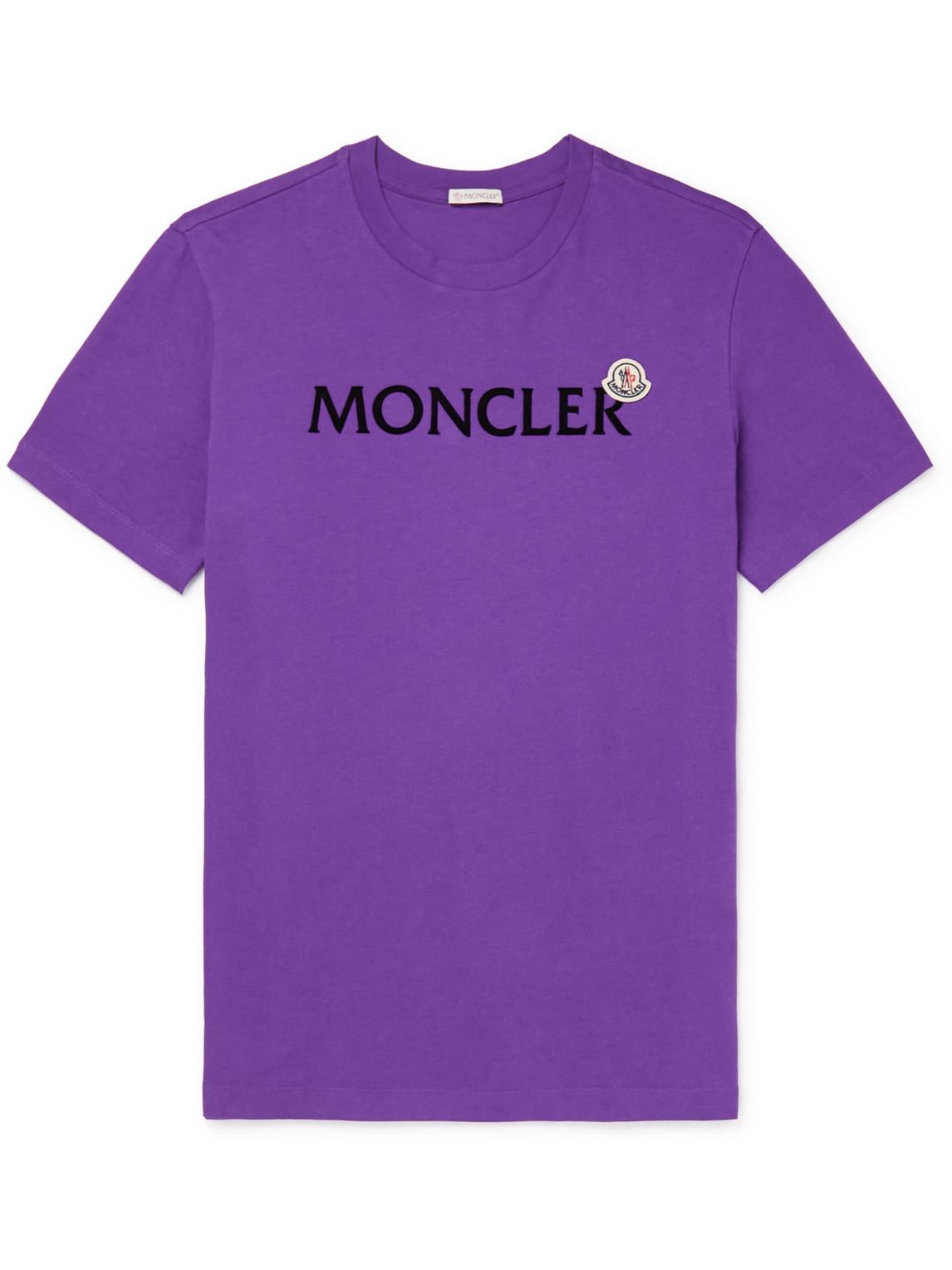 Moncler Logo-flocked Cotton-jersey T-shirt in Purple for Men | Lyst