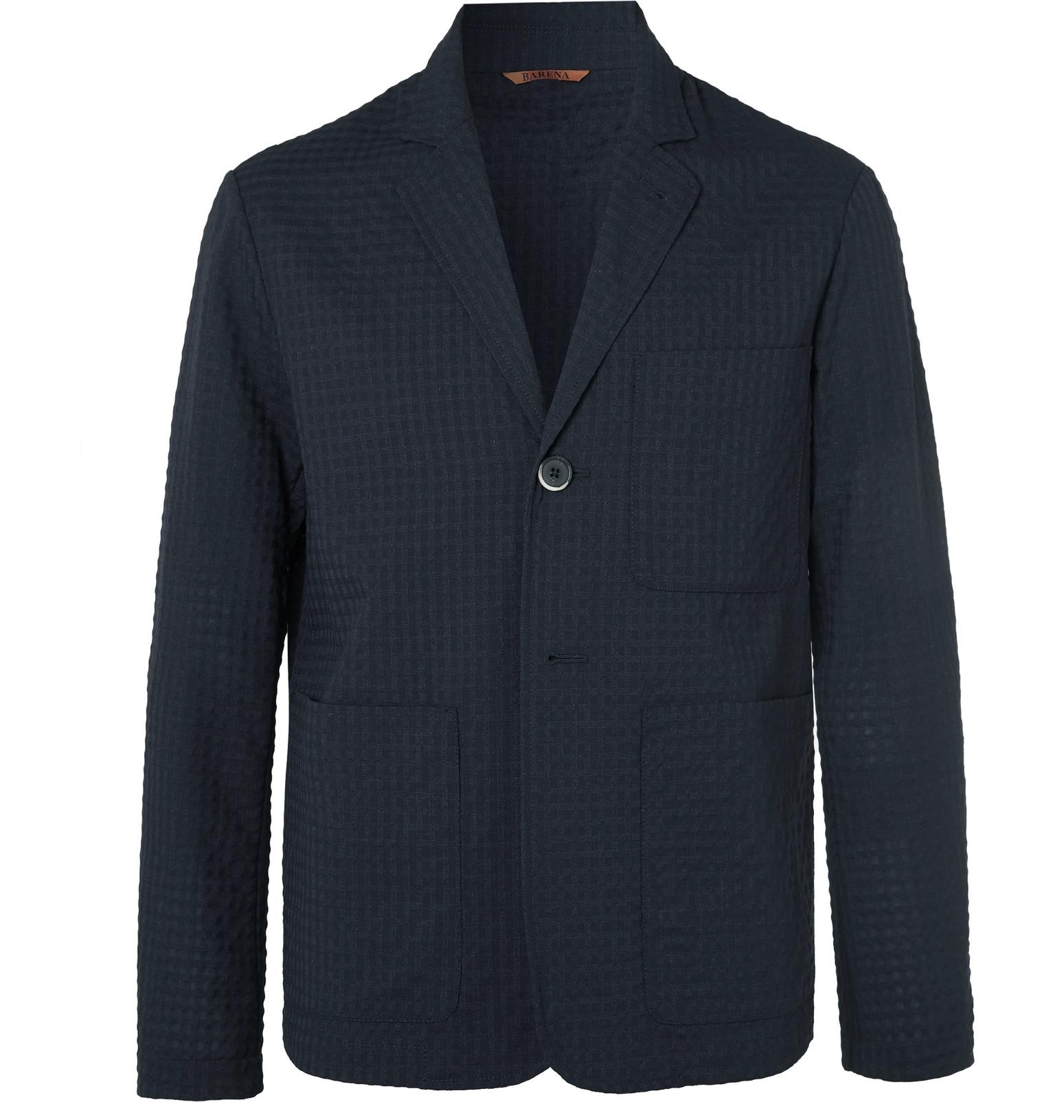 Barena Midnight-blue Unstructured Virgin Wool-blend Seersucker Suit ...