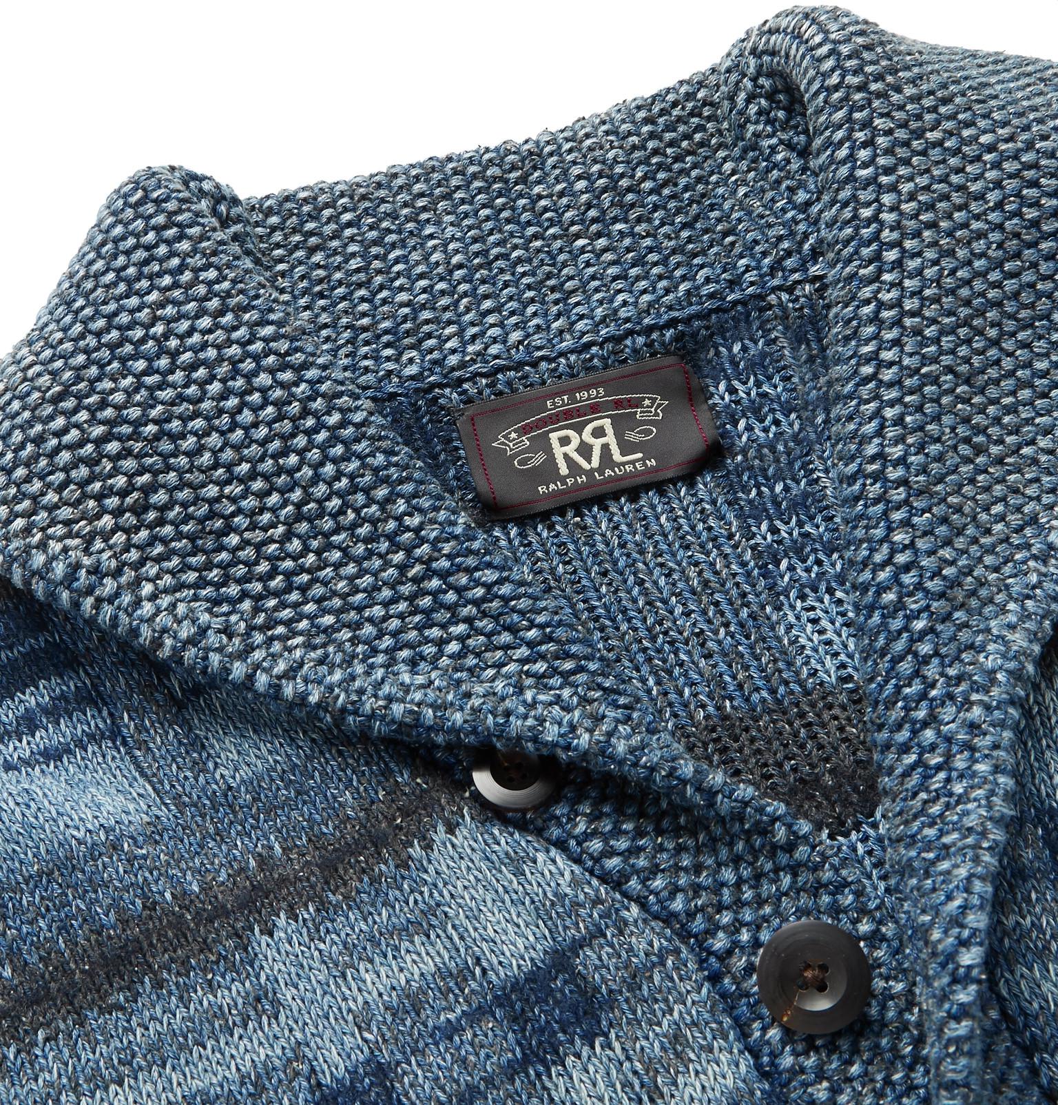 RRL Shawl-collar Intarsia Cotton-blend Cardigan in Indigo (Blue) for ...