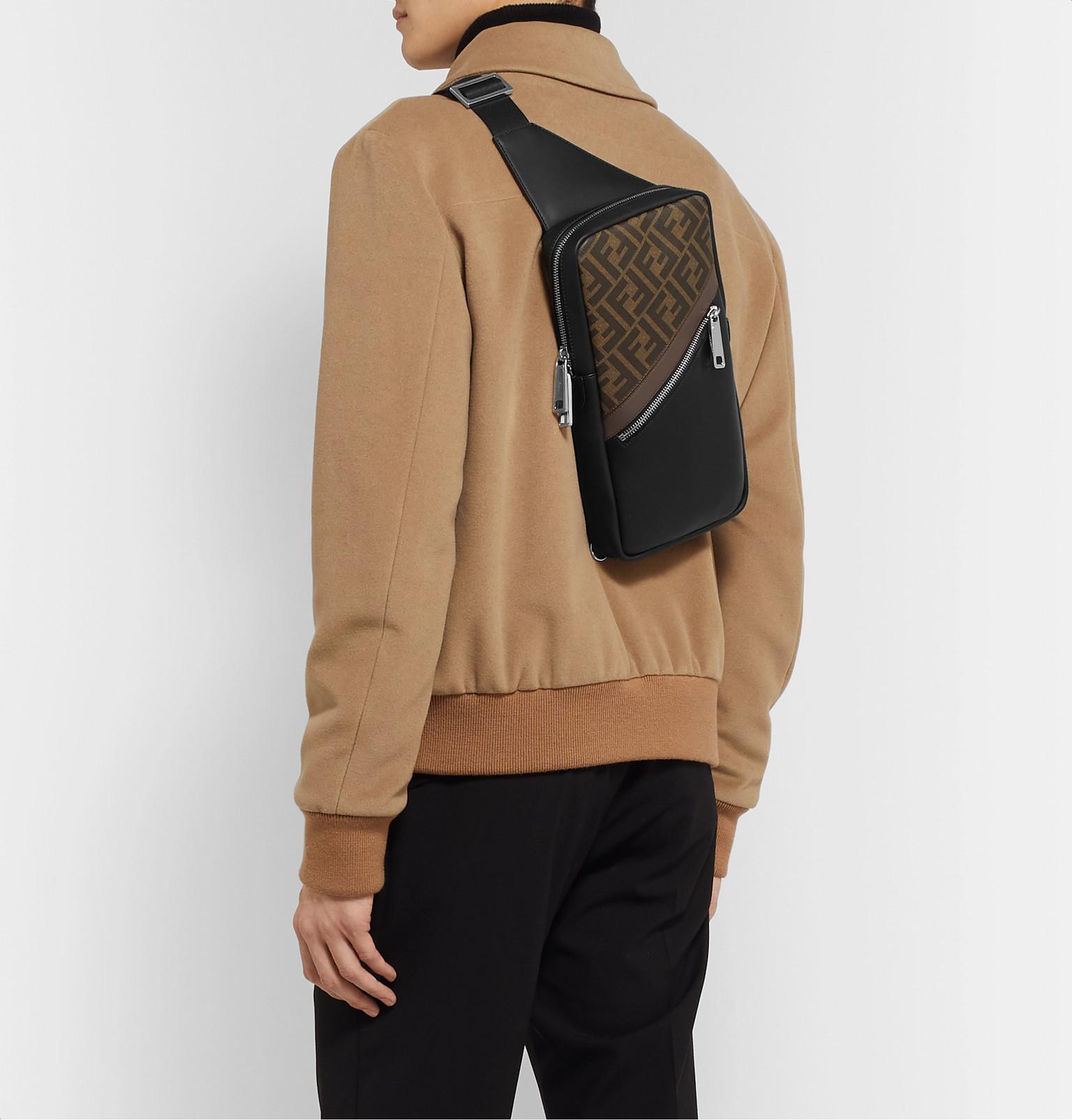 Fendi Logo print Coated canvas And Leather Sling Bag in Brown for Men Lyst Canada