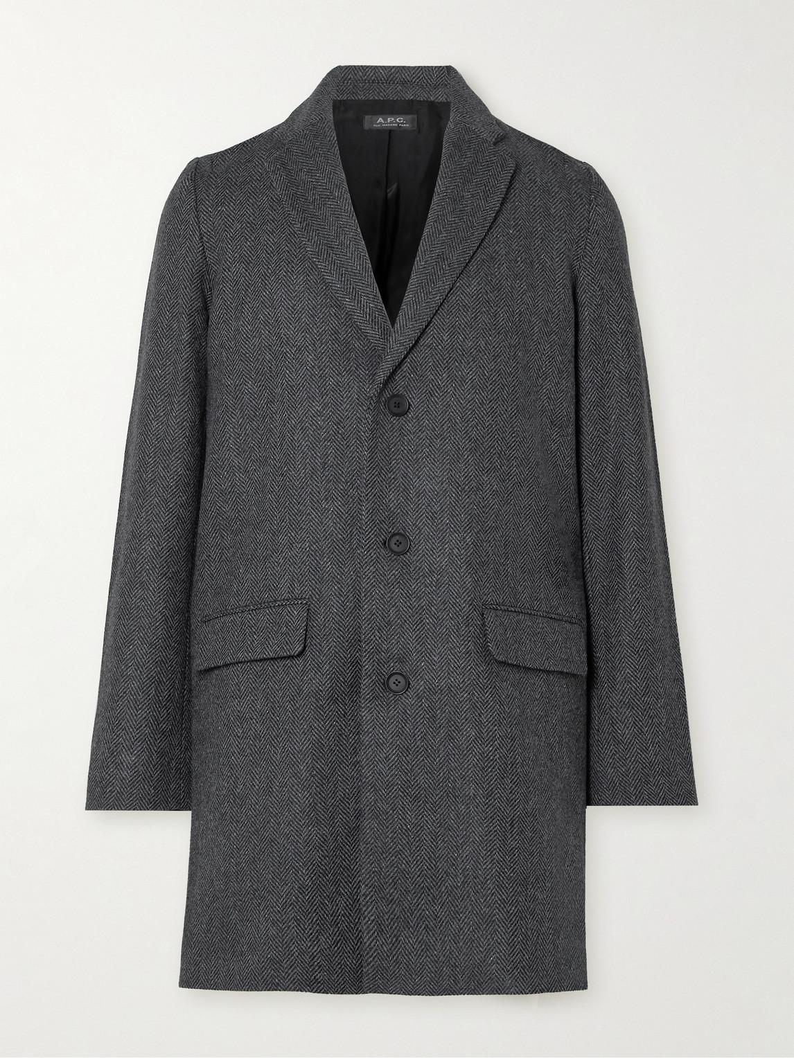 A.P.C. Herringbone Wool-Blend Coat in Grey for Men | Lyst UK