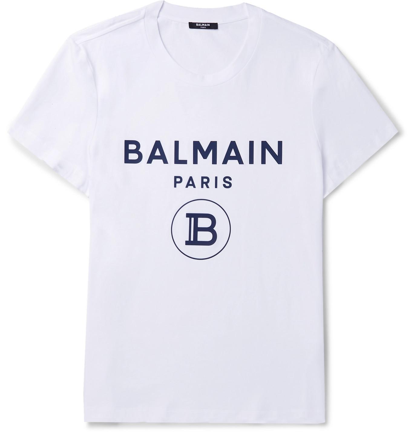 Balmain Slim-fit Logo-flocked Cotton-jersey T-shirt in White for Men - Lyst